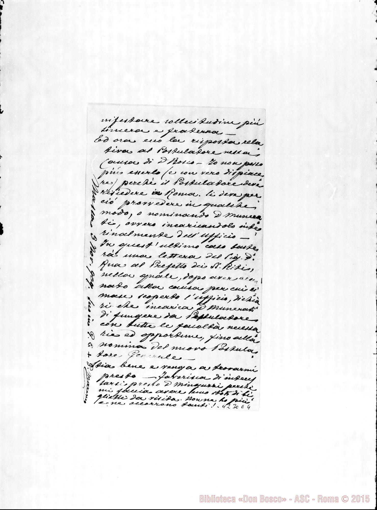 Fotogramma E 4 — Don Marenco-Don Gusmano. Massa Carrara, 3-11-1909. Sul postulatore Causa D. Bosco