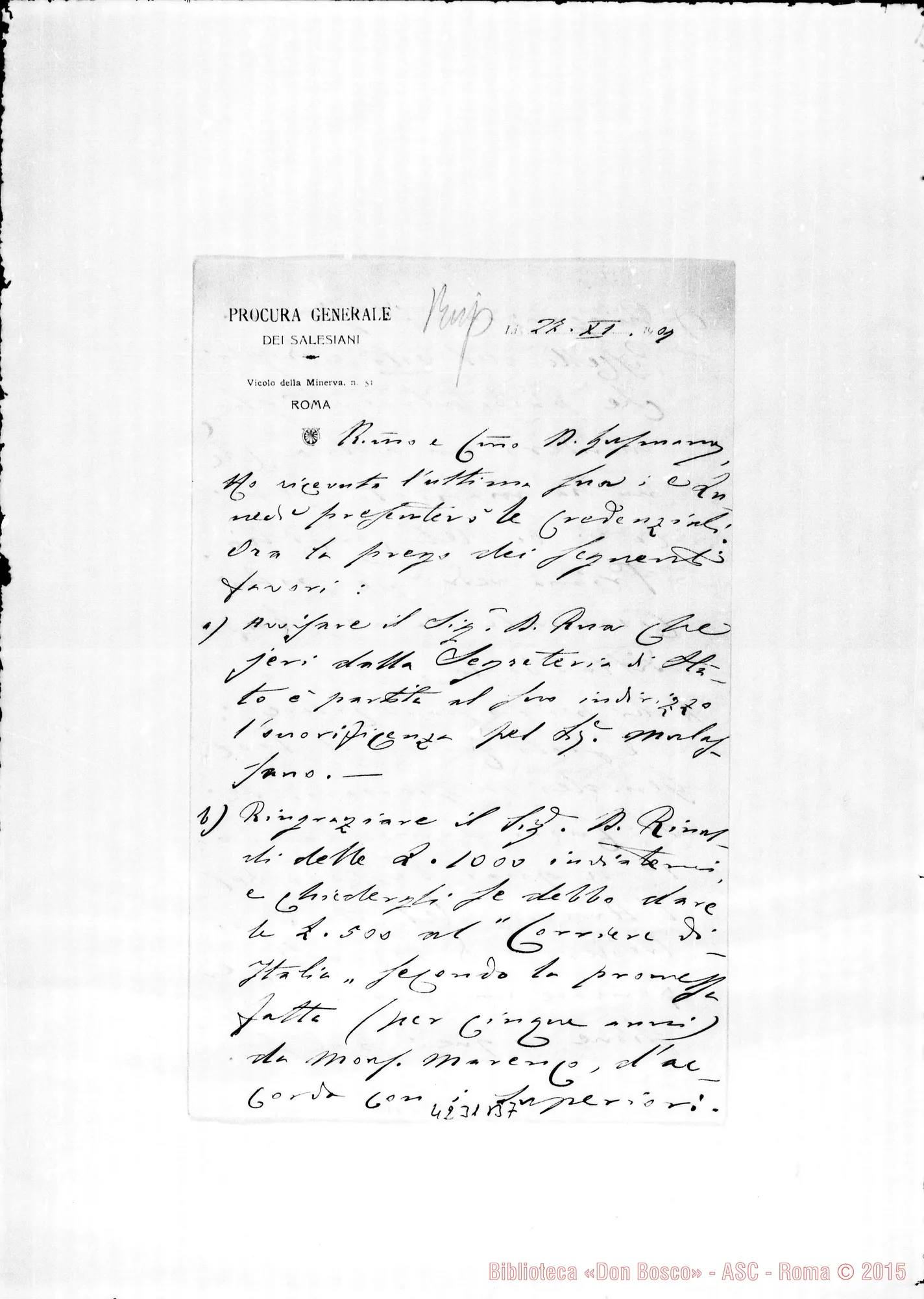 Fotogramma B 7 — Don Munerati-Don Gusmano. Roma, 27-11-1909. Onorificenza. Dispensa d’esame