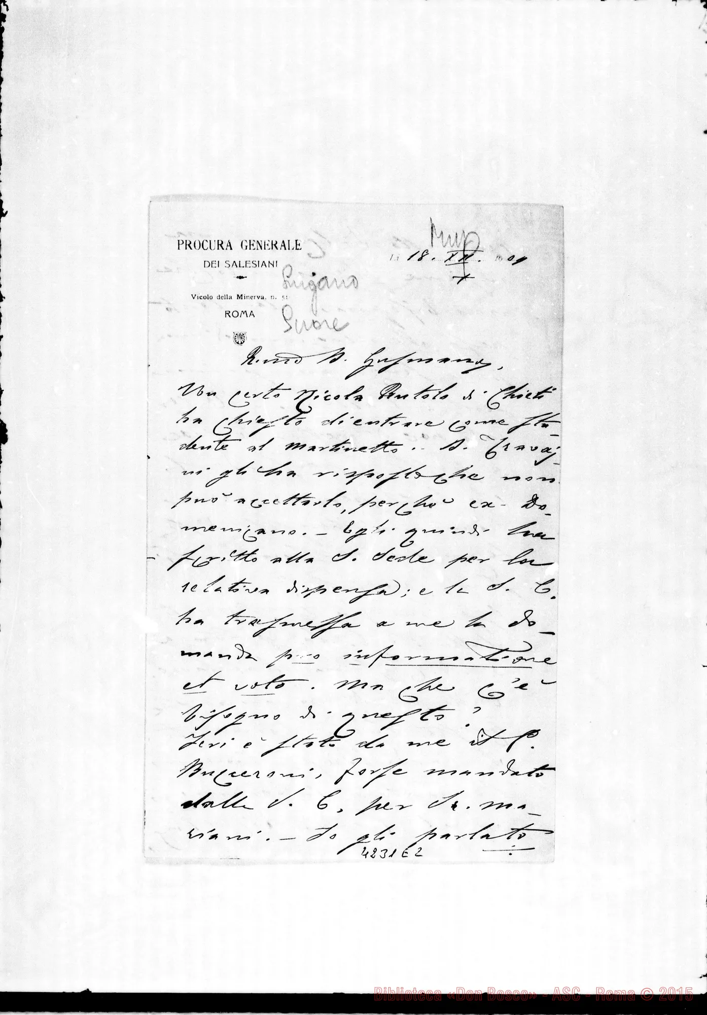 Fotogramma E 2 — Don Munerati-Don Gusmano. Roma, 18-12-1909. Domenicano A Salesiano Suora Lugano