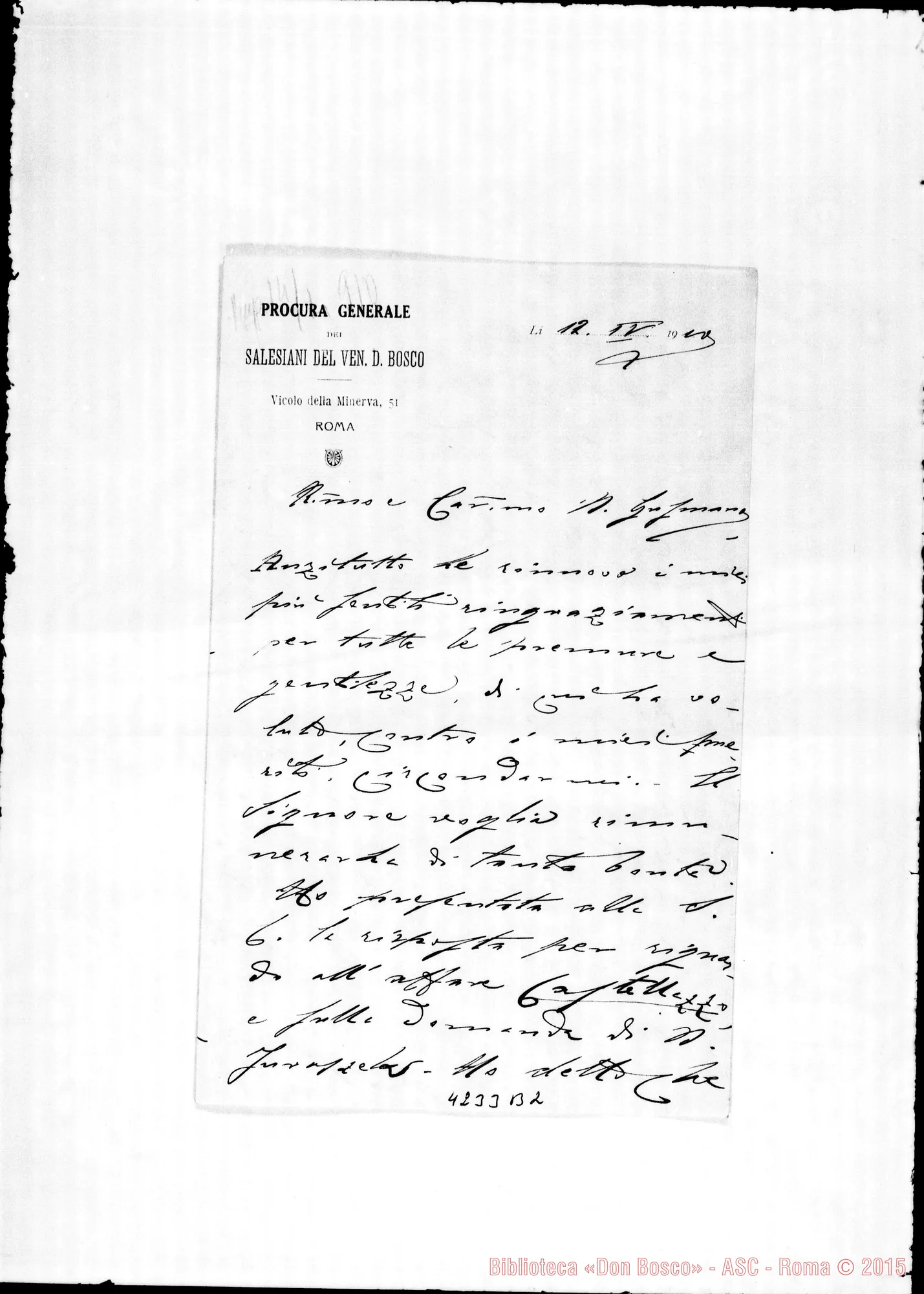 Fotogramma B 2 — Don Munerati-Don Gusmano. Roma, 12-04-1910. Castellazzo. Don Rafferty. Onorificenza
