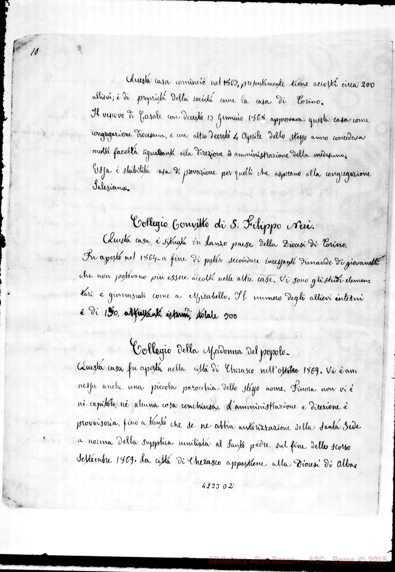 Fotogramma D 2 — 1870: Stato religioso E morale. Ms. con postilla autogr. Bosco
