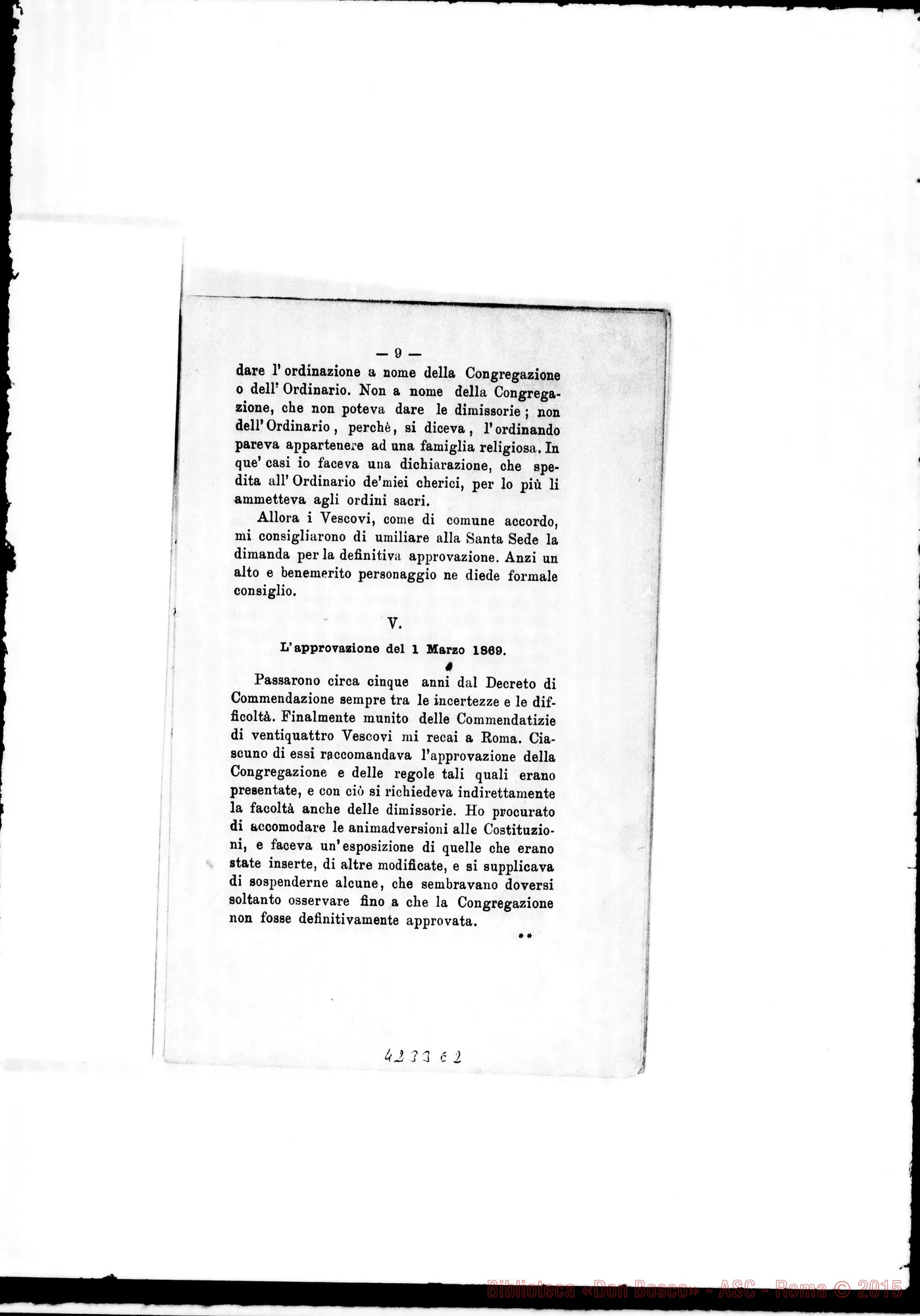 Fotogramma E 2 — 1874: Cenni storici sulla Congregazione E relativi chiarimenti. Stampato