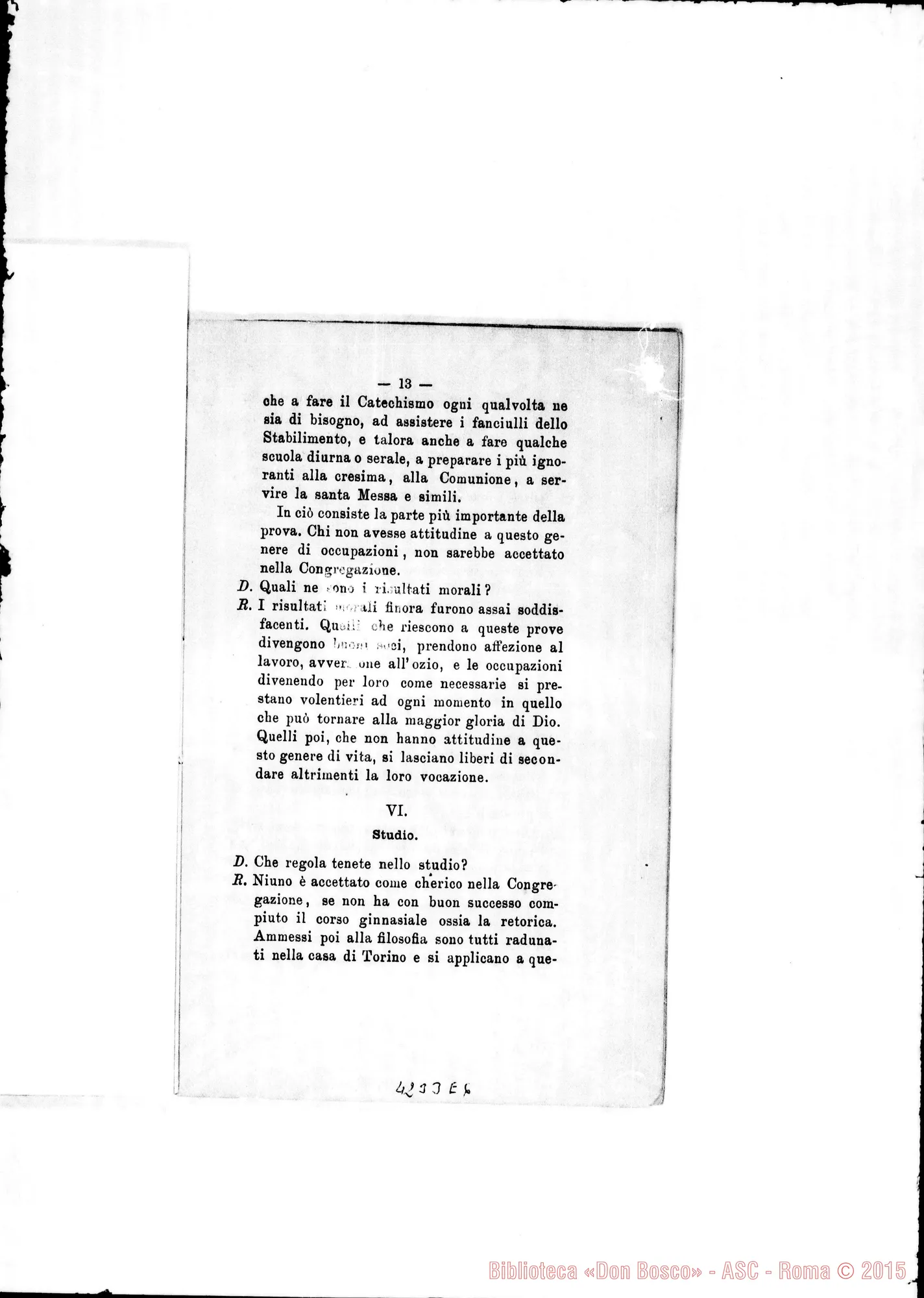 Fotogramma E 6 — 1874: Cenni storici sulla Congregazione E relativi chiarimenti. Stampato