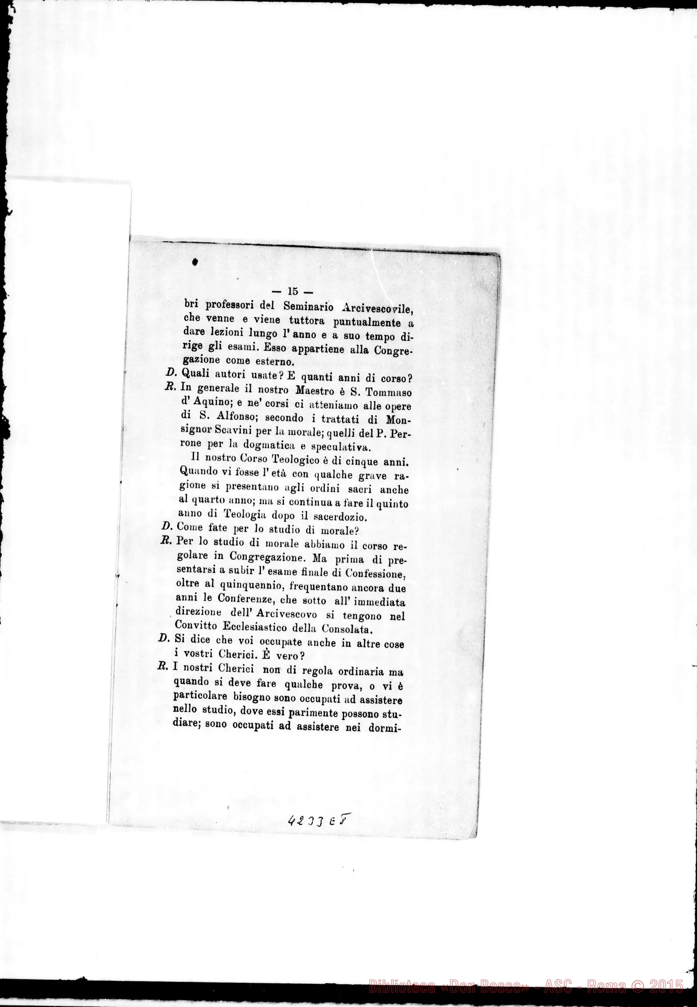 Fotogramma E 8 — 1874: Cenni storici sulla Congregazione E relativi chiarimenti. Stampato