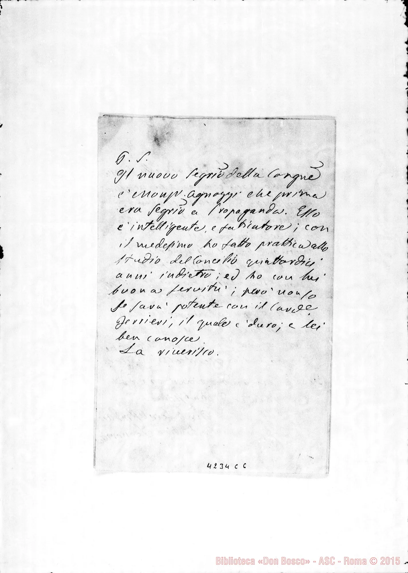 Fotogramma C 6 — Card. Costantino Leonori-Don Bosco. Roma, 6-10-1879. All. lettera Card. Ferrieri-Don Bosco datata 3-10-1879