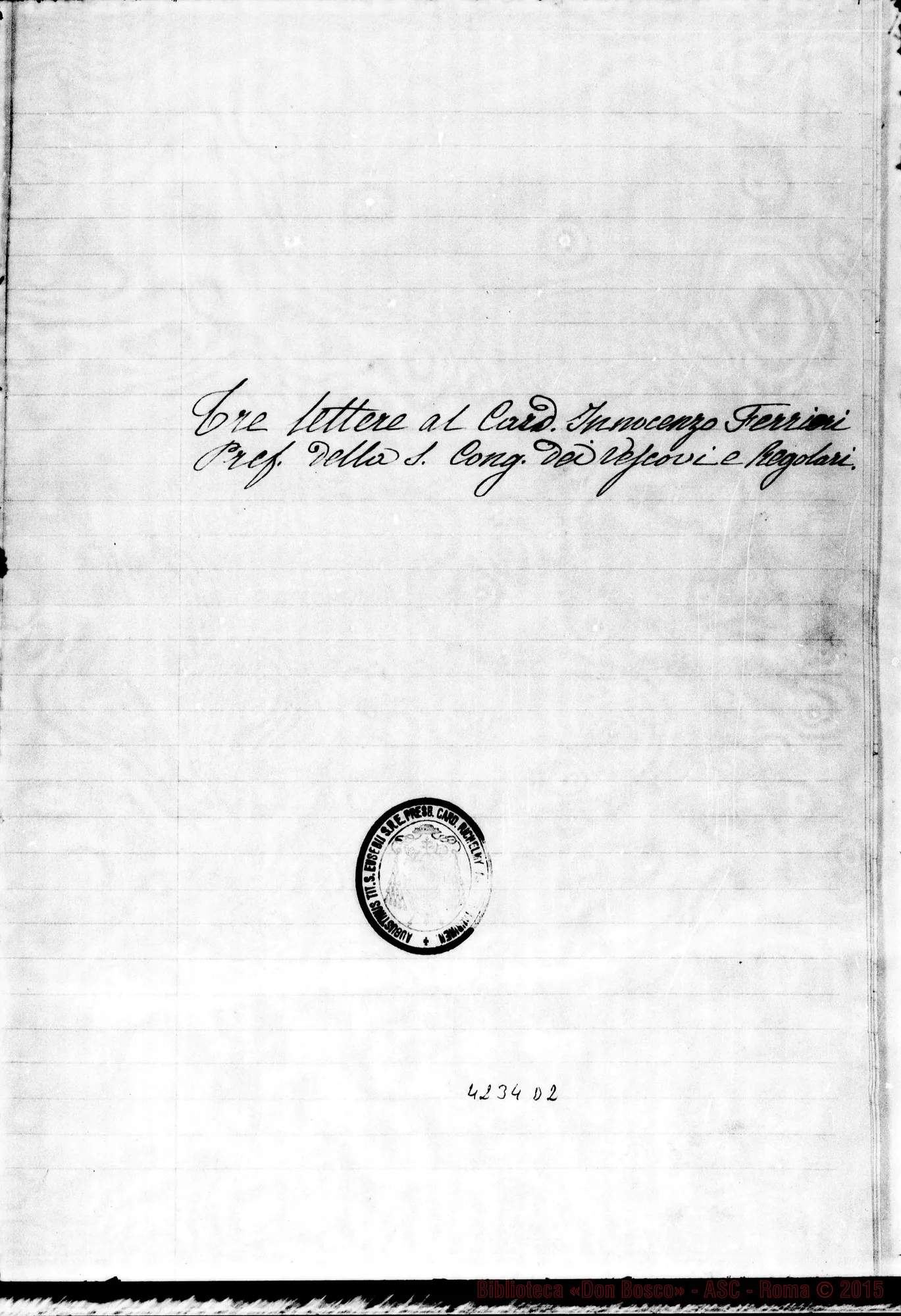 Fotogramma D 2 — Don Bosco-Card. Ferrieri Innocenzo. Copia di tre lettere. Ms. di Don Berto