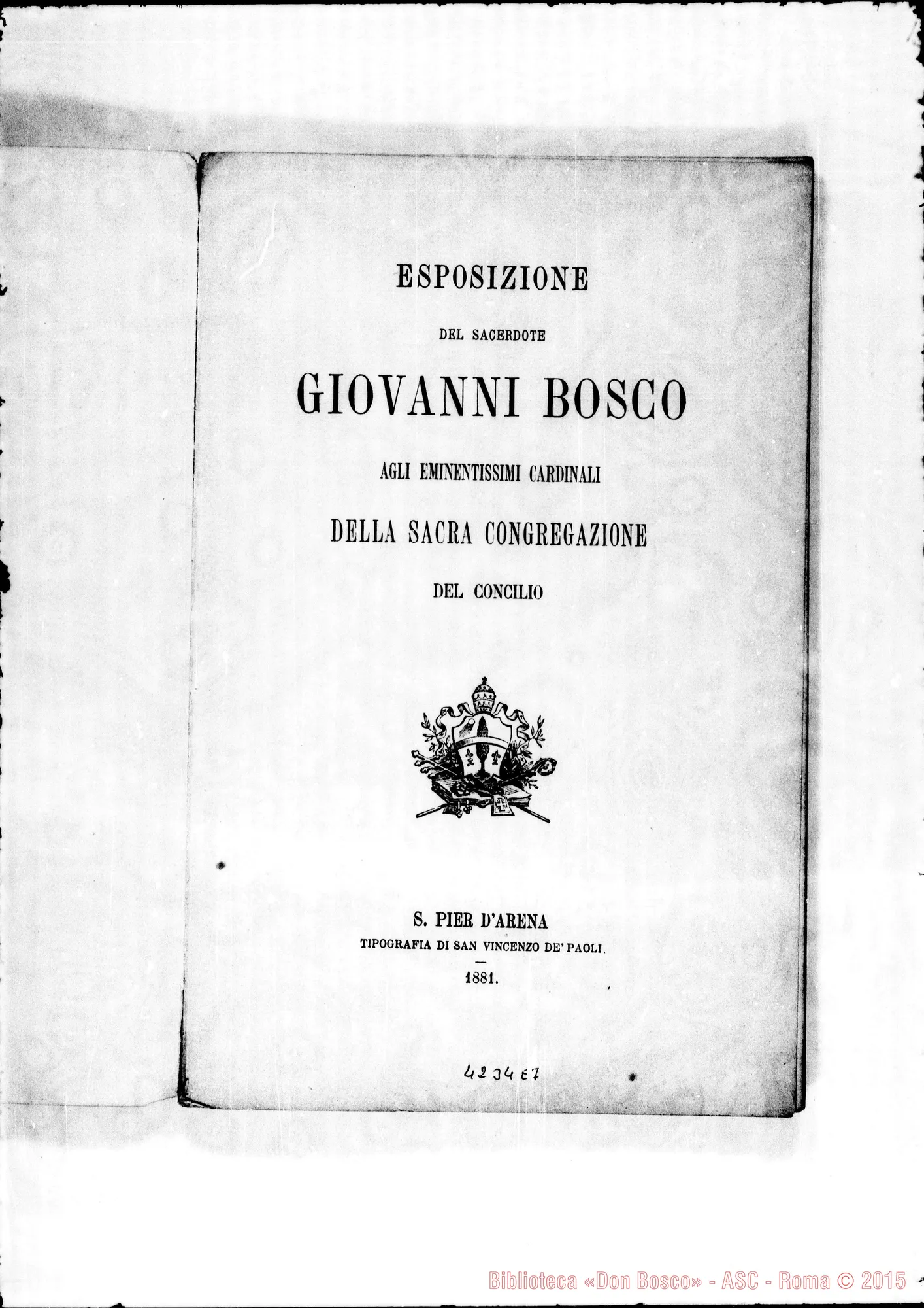 Fotogramma E 7 — 1881: Esposizione agli Eminentissimi Cardinali. Sul caso Gastaldi. Stampato