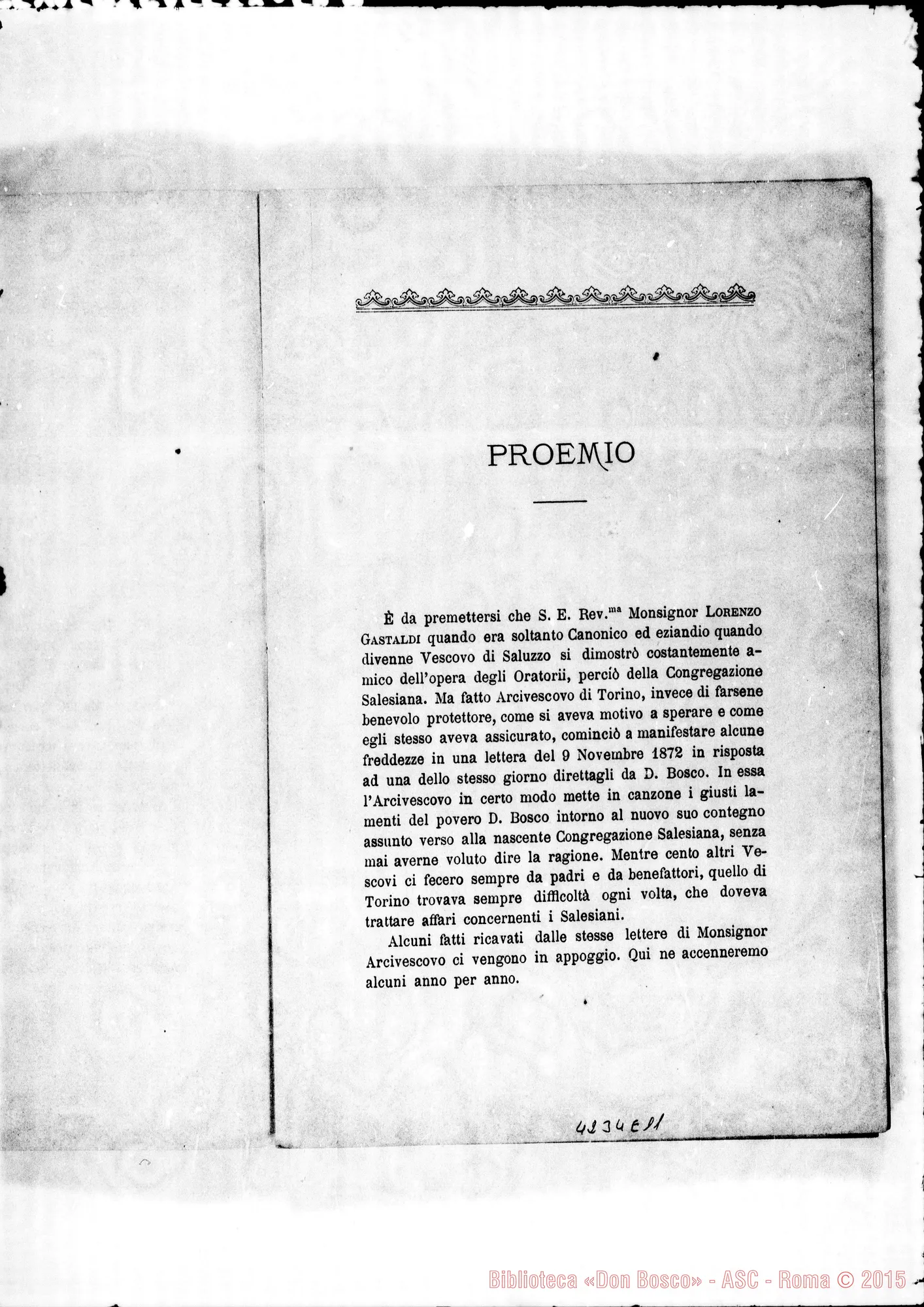 Fotogramma E 11 — 1881: Esposizione agli Eminentissimi Cardinali. Sul caso Gastaldi. Stampato