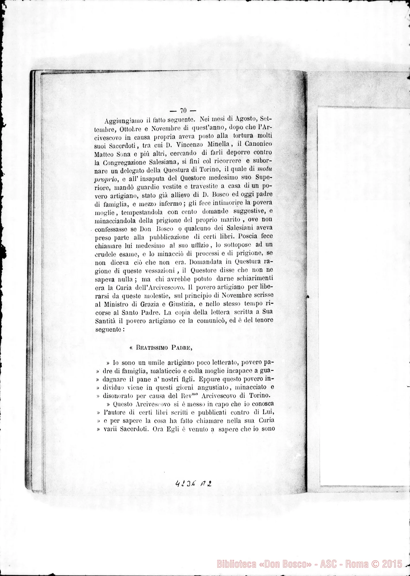 Fotogramma A 2 — 1881: Esposizione agli Eminentissimi Cardinali. Sul caso Gastaldi. Stampato