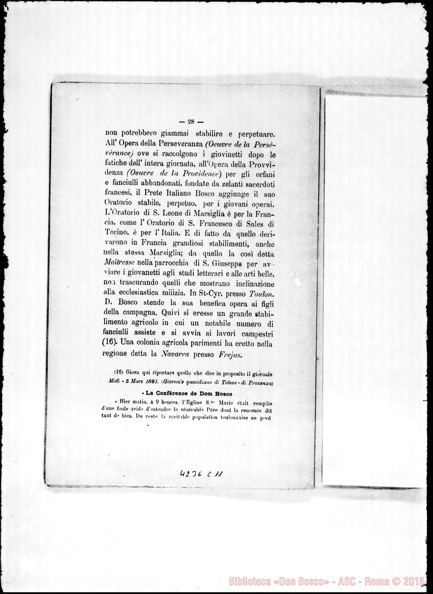 Fotogramma C 11 — Costantino Leonori: cenni sulla Società di S. Fr. di Sales. Stampato