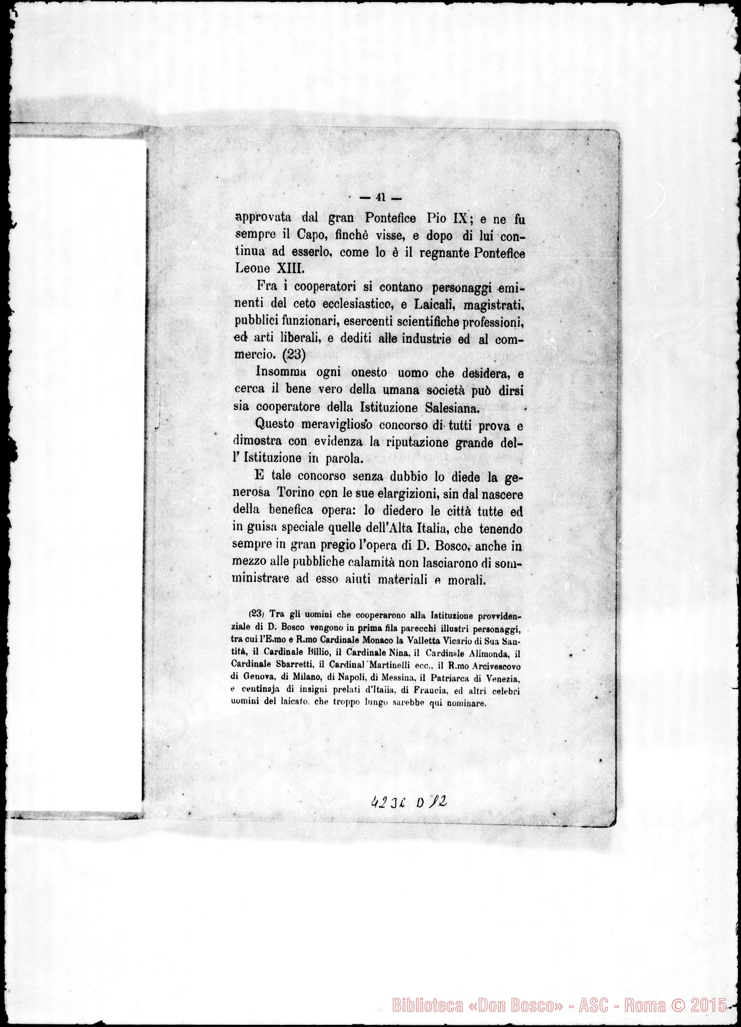 Fotogramma D 12 — Costantino Leonori: cenni sulla Società di S. Fr. di Sales. Stampato