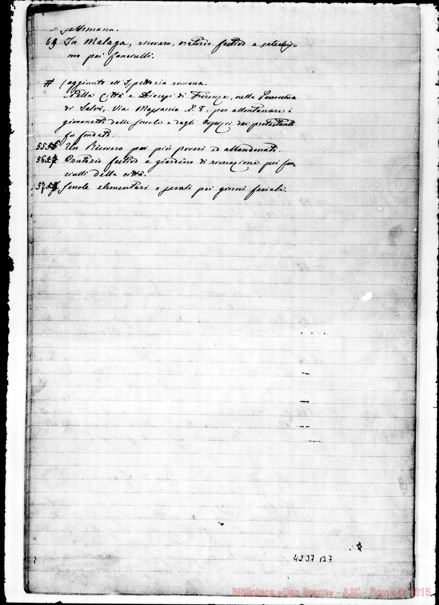 Fotogramma B 7 — 1882: Esposizione dello stato numerico E morale… . Ms. con correi- ed aggiunte autogr. Bosco