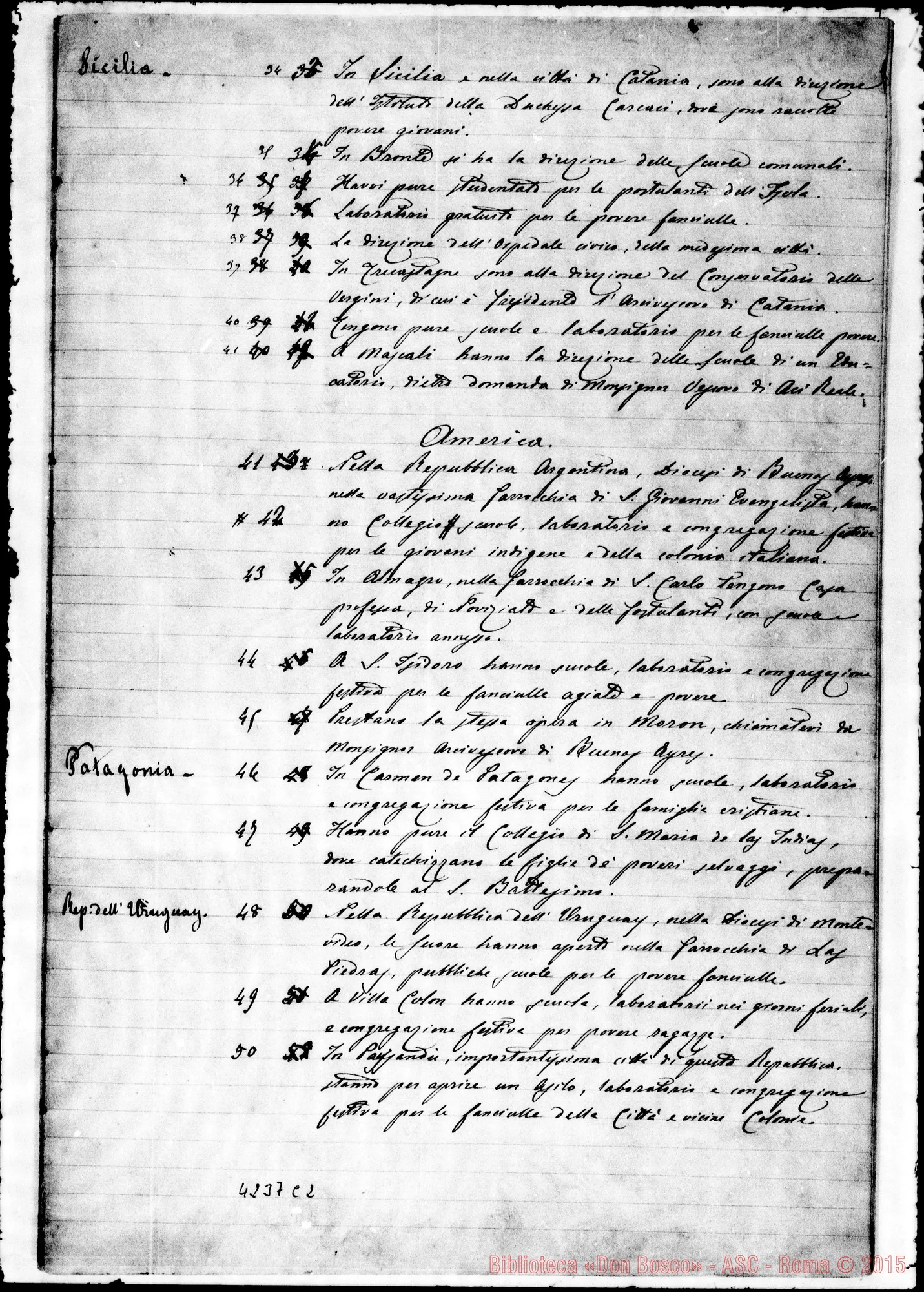 Fotogramma C 2 — 1882: Esposizione dello stato numerico E morale… . Ms. con correi- ed aggiunte autogr. Bosco