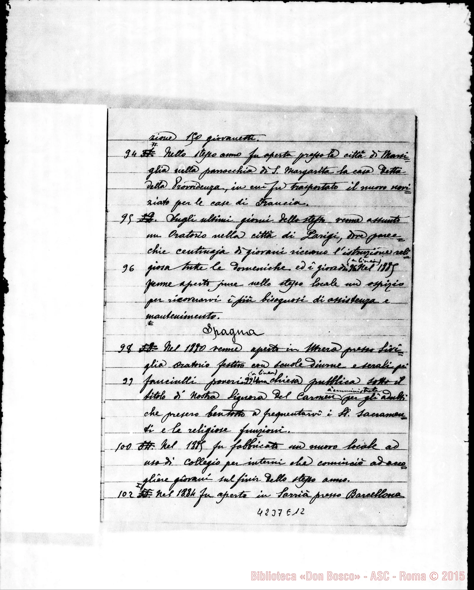 Fotogramma E 12 — 1886: Esposizione dello stato morale E materiale. Quaderno ms. con molte correz. ed. aggiunte autogr. Rua