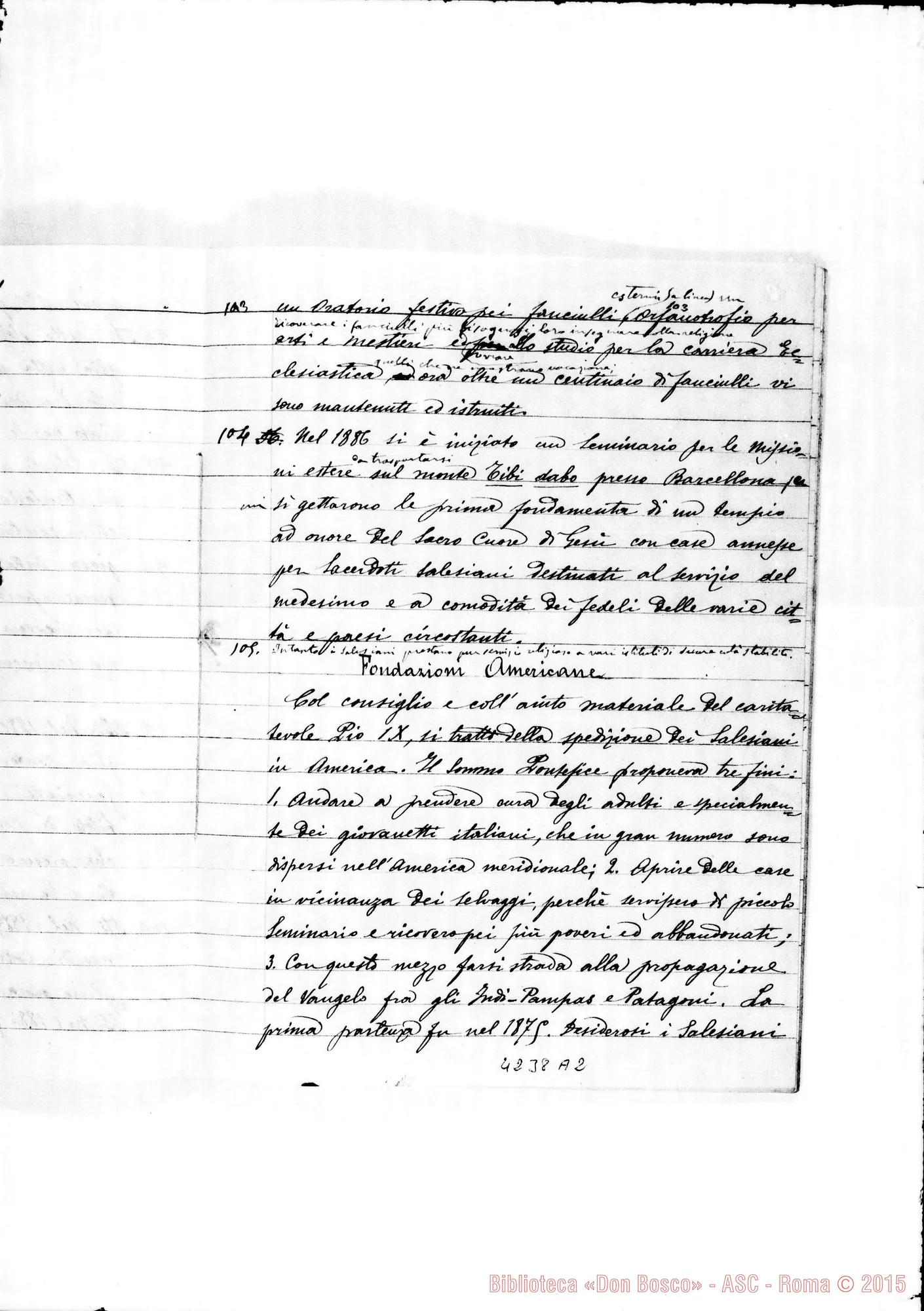Fotogramma A 2 — 1886: Esposizione dello stato morale E materiale. Quaderno ms. con molte correz. ed. aggiunte autogr. Rua