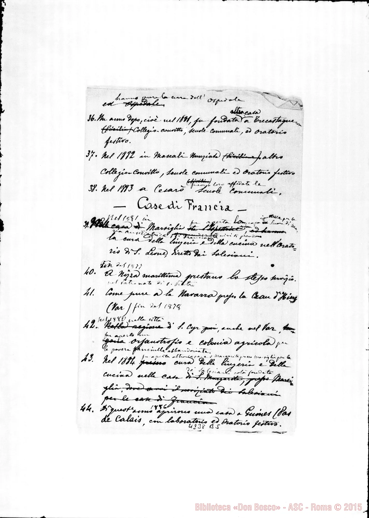 Fotogramma B 5 — 1886: Esposizione dello stato morale E materiale. Quaderno ms. con molte correz. ed. aggiunte autogr. Rua