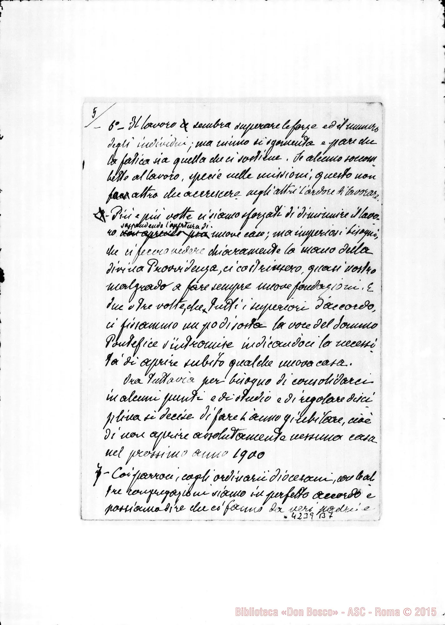Fotogramma B 7 — 1898: Esposizione alla S. Sede. Minuta ms. autogr. di D. Barberis con alcune correz. autogr. Rua