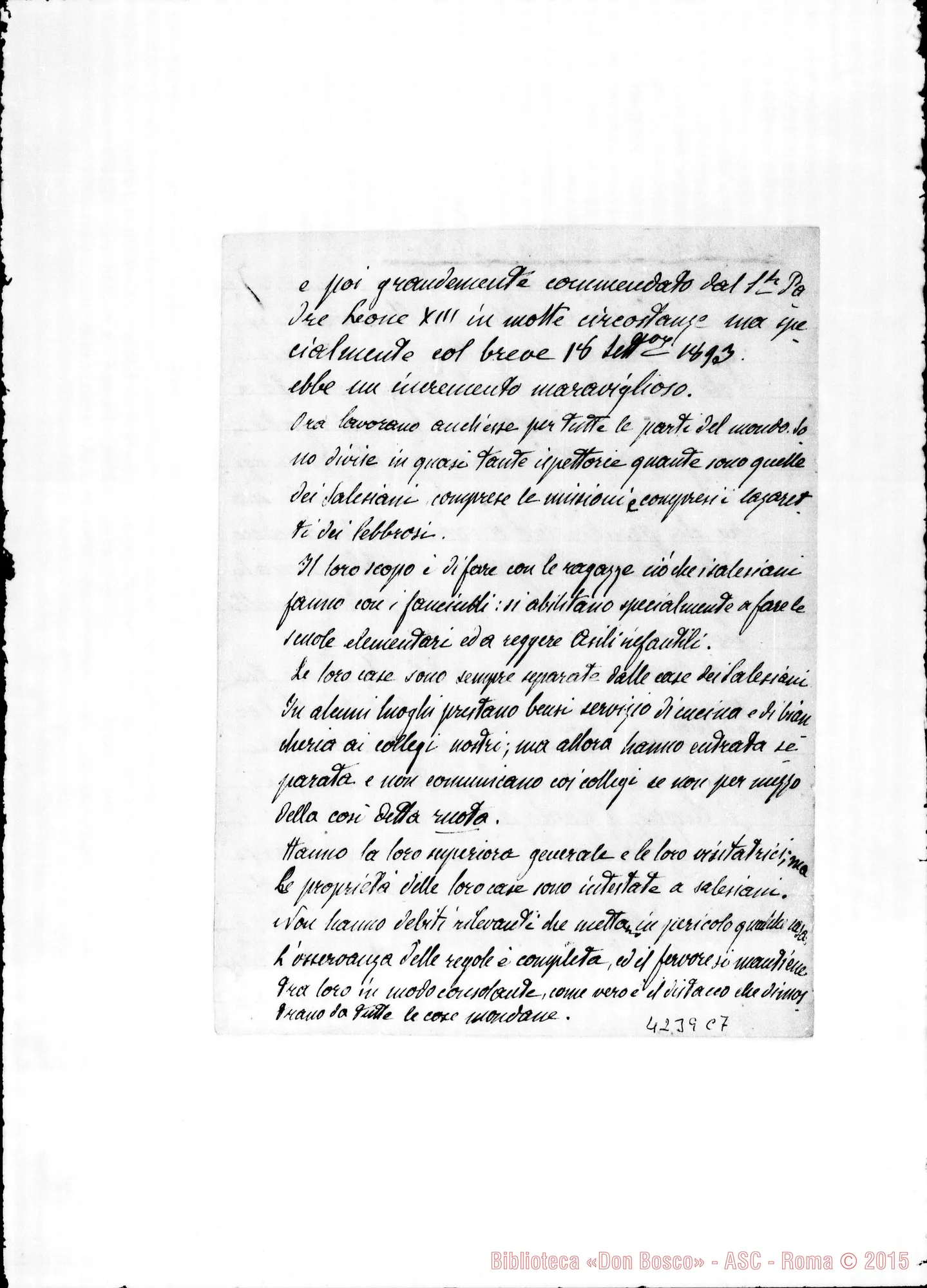 Fotogramma C 7 — 1898: Esposizione alla S. Sede. Minuta ms. autogr. di D. Barberis con alcune correz. autogr. Rua