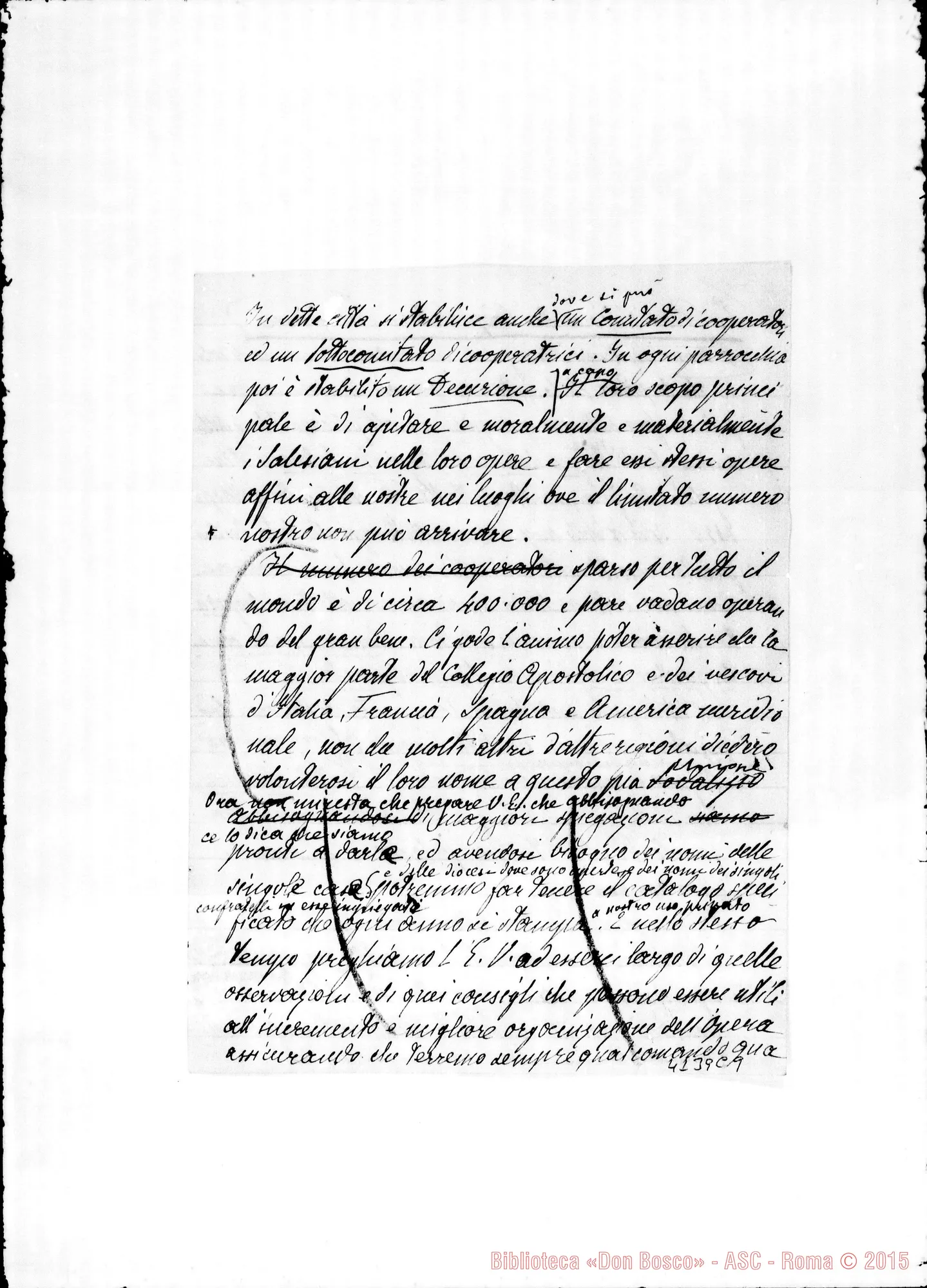 Fotogramma C 9 — 1898: Esposizione alla S. Sede. Minuta ms. autogr. di D. Barberis con alcune correz. autogr. Rua