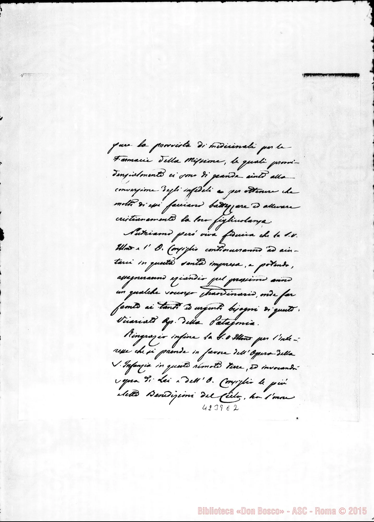Fotogramma E 2 — Mons. Cagliero-Dir. dell’Opera della S. Infanzia. Viedma, 15-12-1890