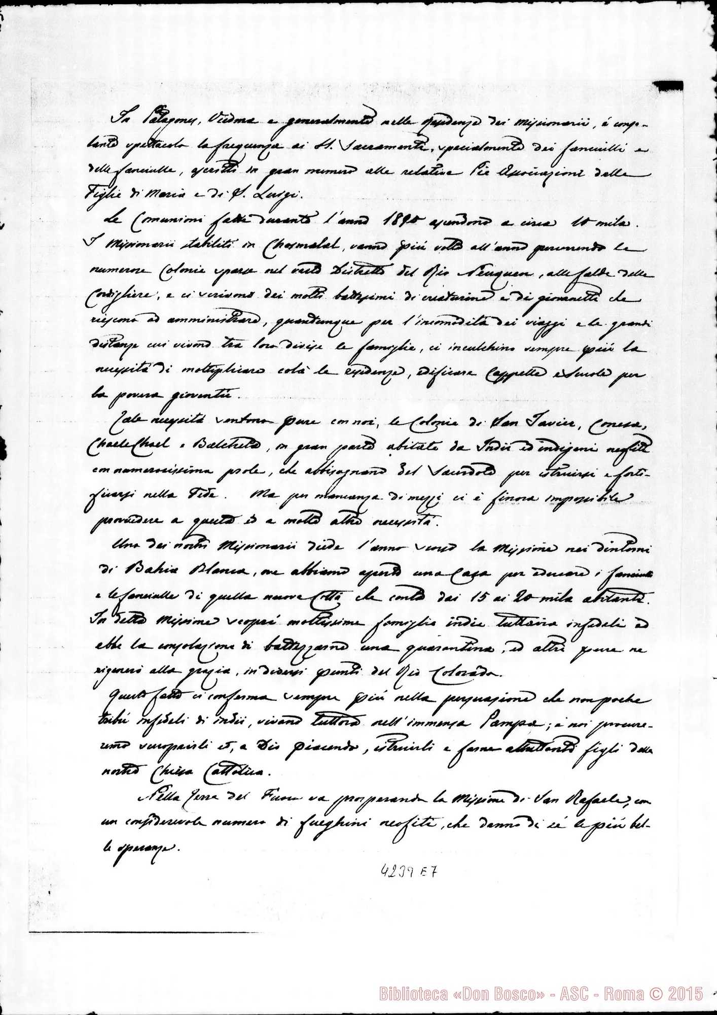 Fotogramma E 7 — Mons. Cagliero-Dir. dell’Opera della S. Infanzia. Viedma, 9-04-1891