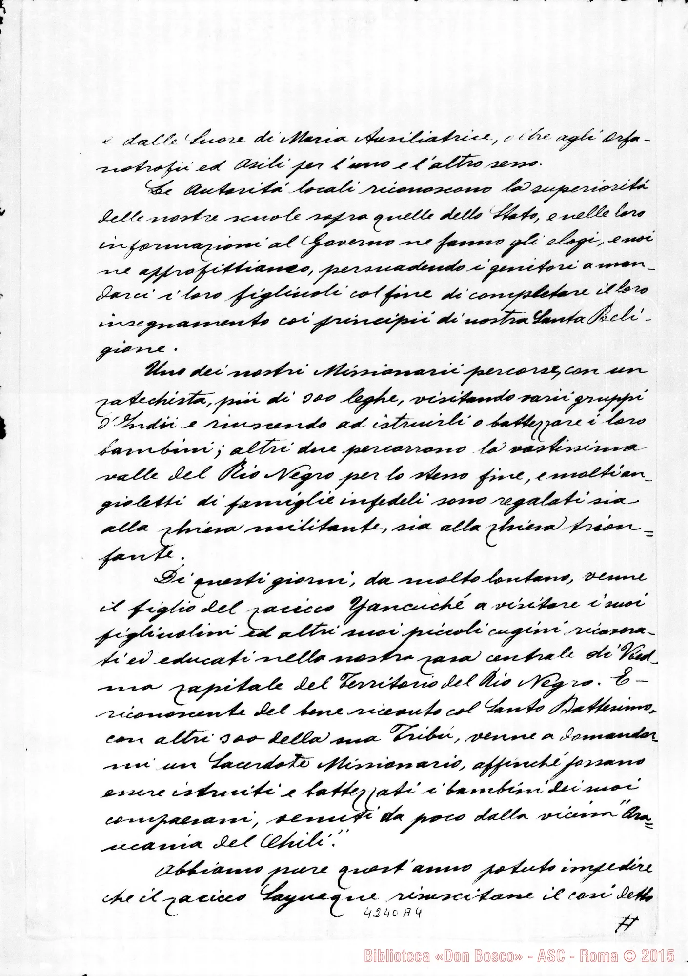Fotogramma A 4 — Mons. Cagliero-Dir. dell’Opera della S. Infanzia. Viedma, 18-08-1894