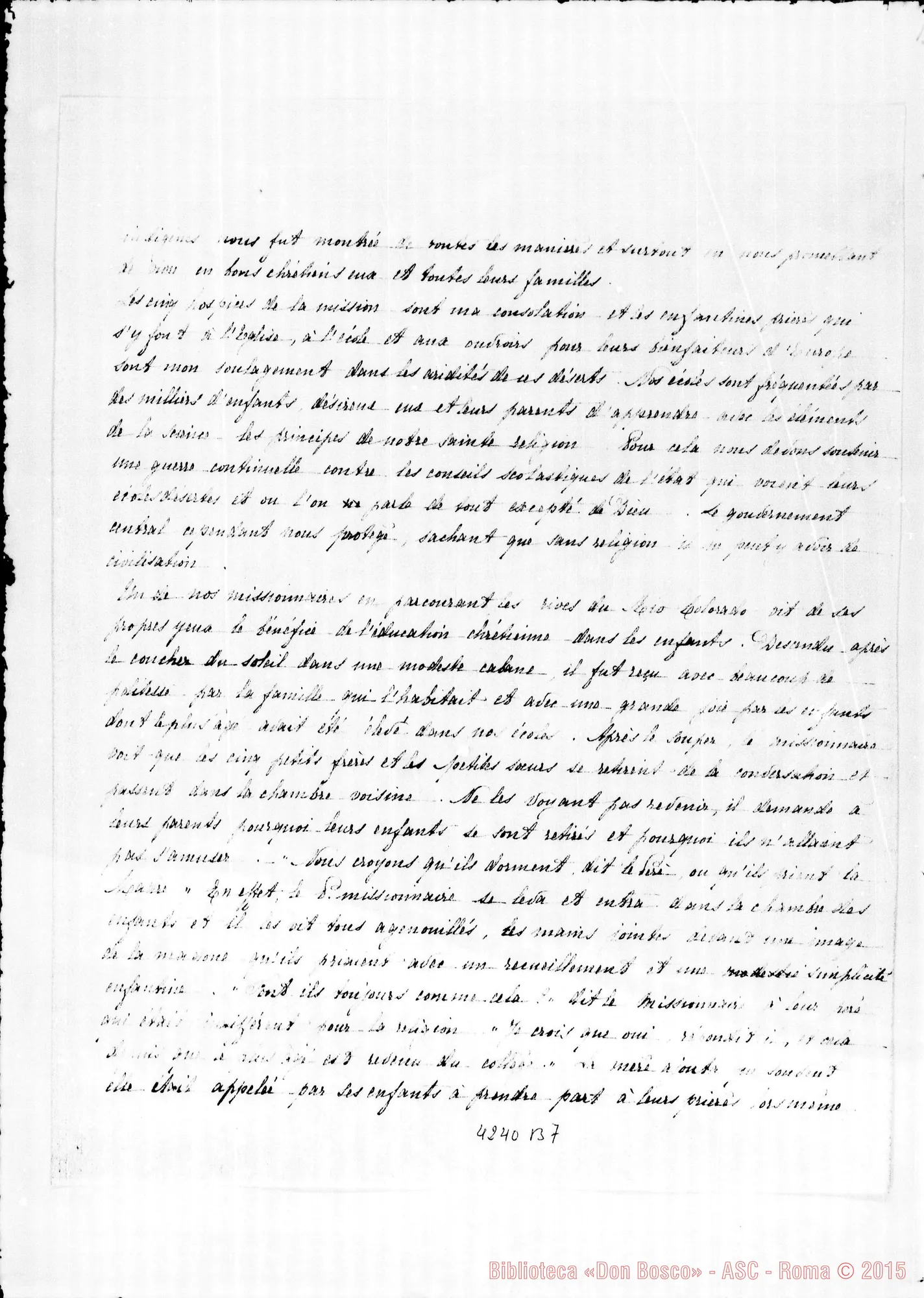 Fotogramma B 7 — Mons. Cagliero-Dir. dell’Opera della S. Infanzia. Viedma, 15-11-1896, con traduzione in francese