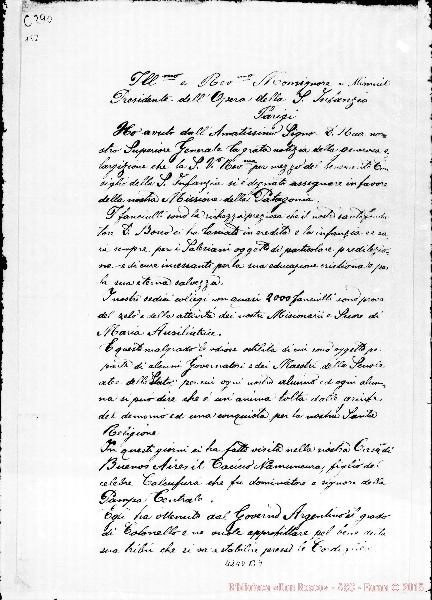 Fotogramma B 9 — Mons. Cagliero-Dir. dell’Opera della S. Infanzia. Viedma, 16-10-1897