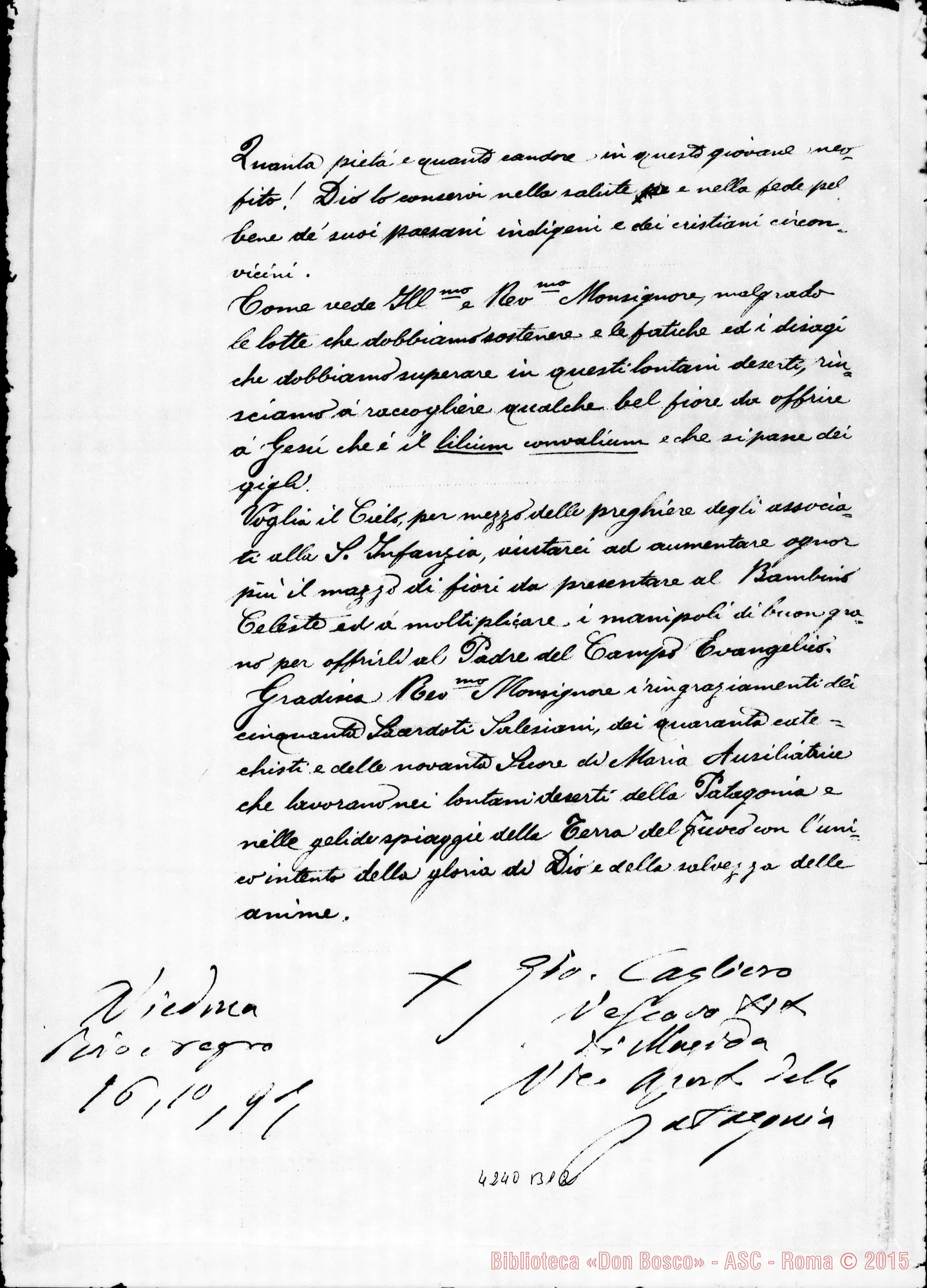 Fotogramma B 12 — Mons. Cagliero-Dir. dell’Opera della S. Infanzia. Viedma, 16-10-1897