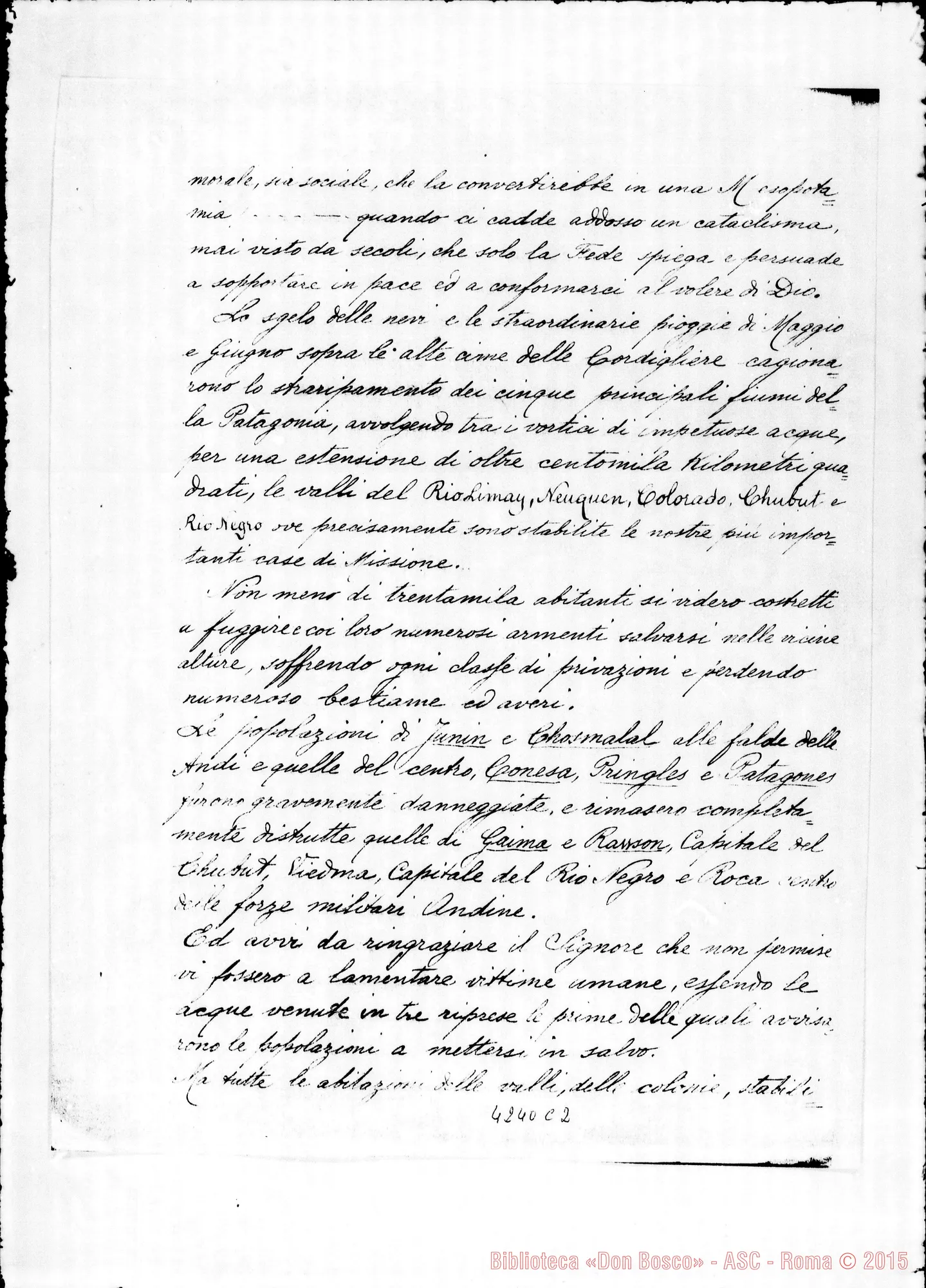 Fotogramma C 2 — Mons. Cagliero-Pres. della S. Infanzia. Viedma, 24-10-1899, con traduzione in francese