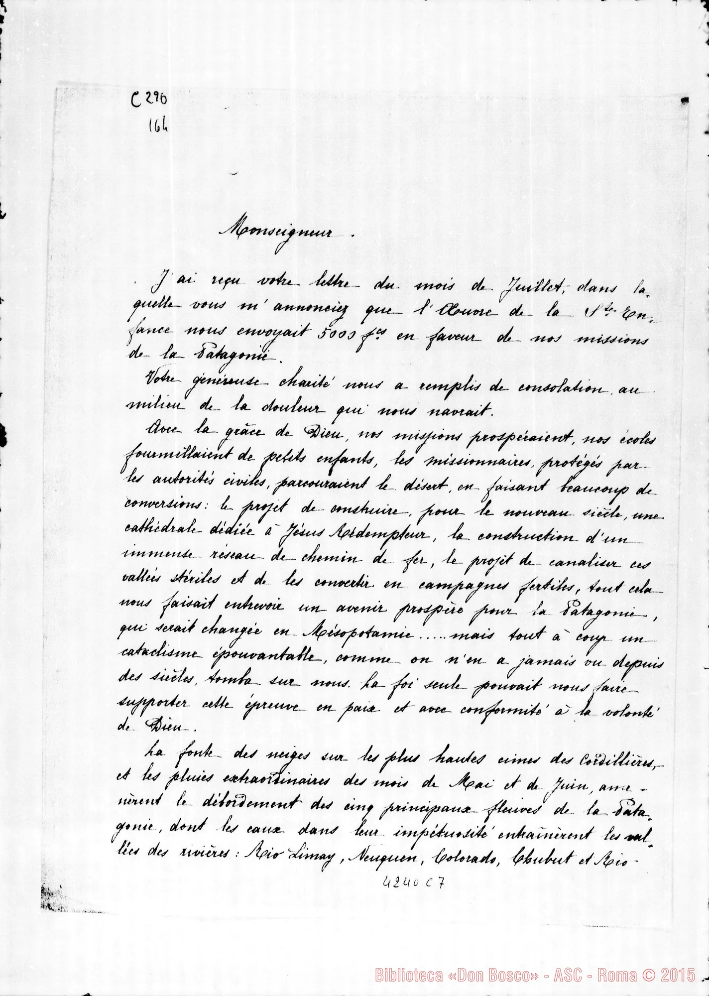 Fotogramma C 7 — Mons. Cagliero-Pres. della S. Infanzia. Viedma, 24-10-1899, con traduzione in francese