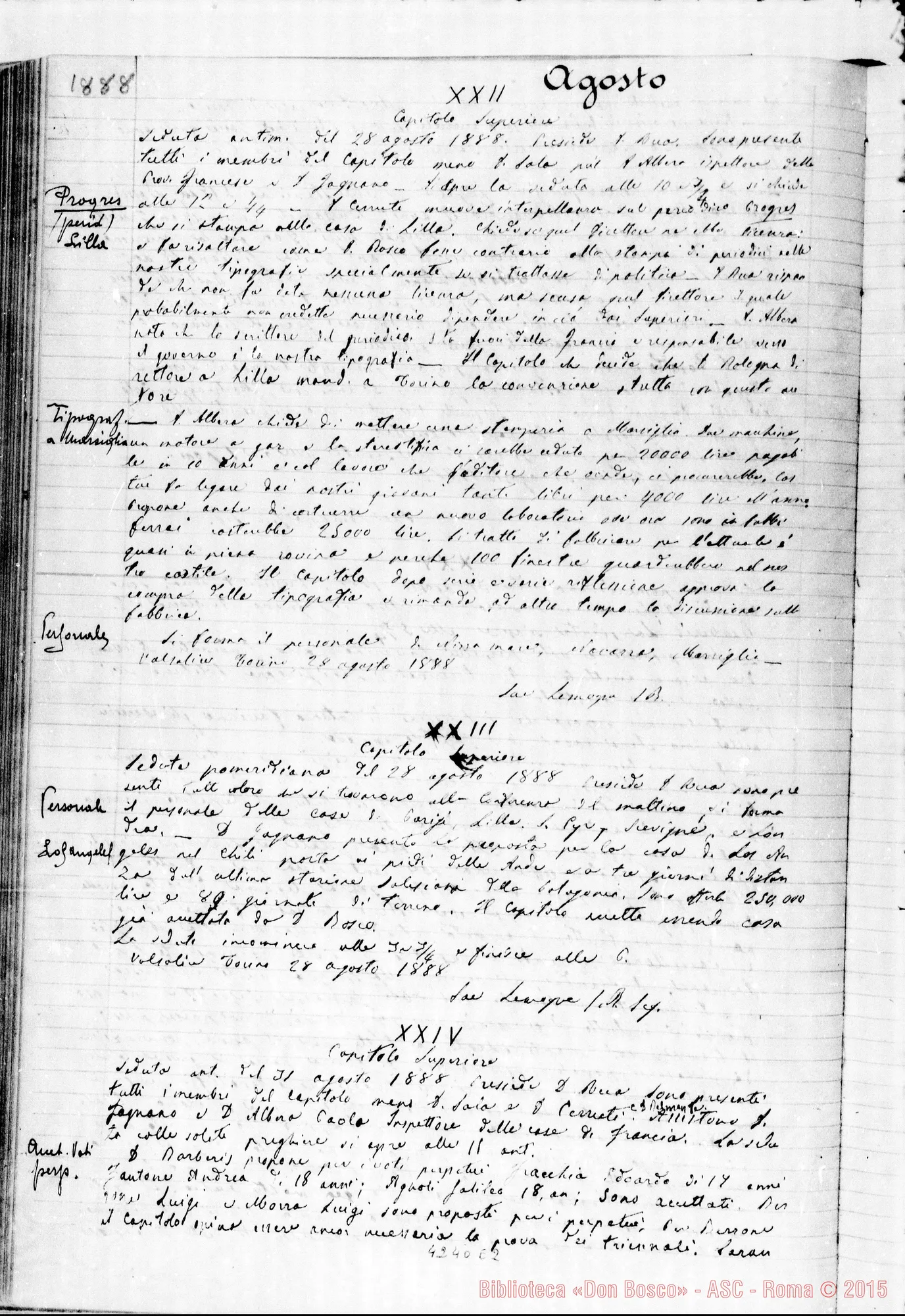 Fotogramma E 2 — Verbali del Capitolo Superiore. Voi. I, dal 9-03-1888 al 23-12-1904