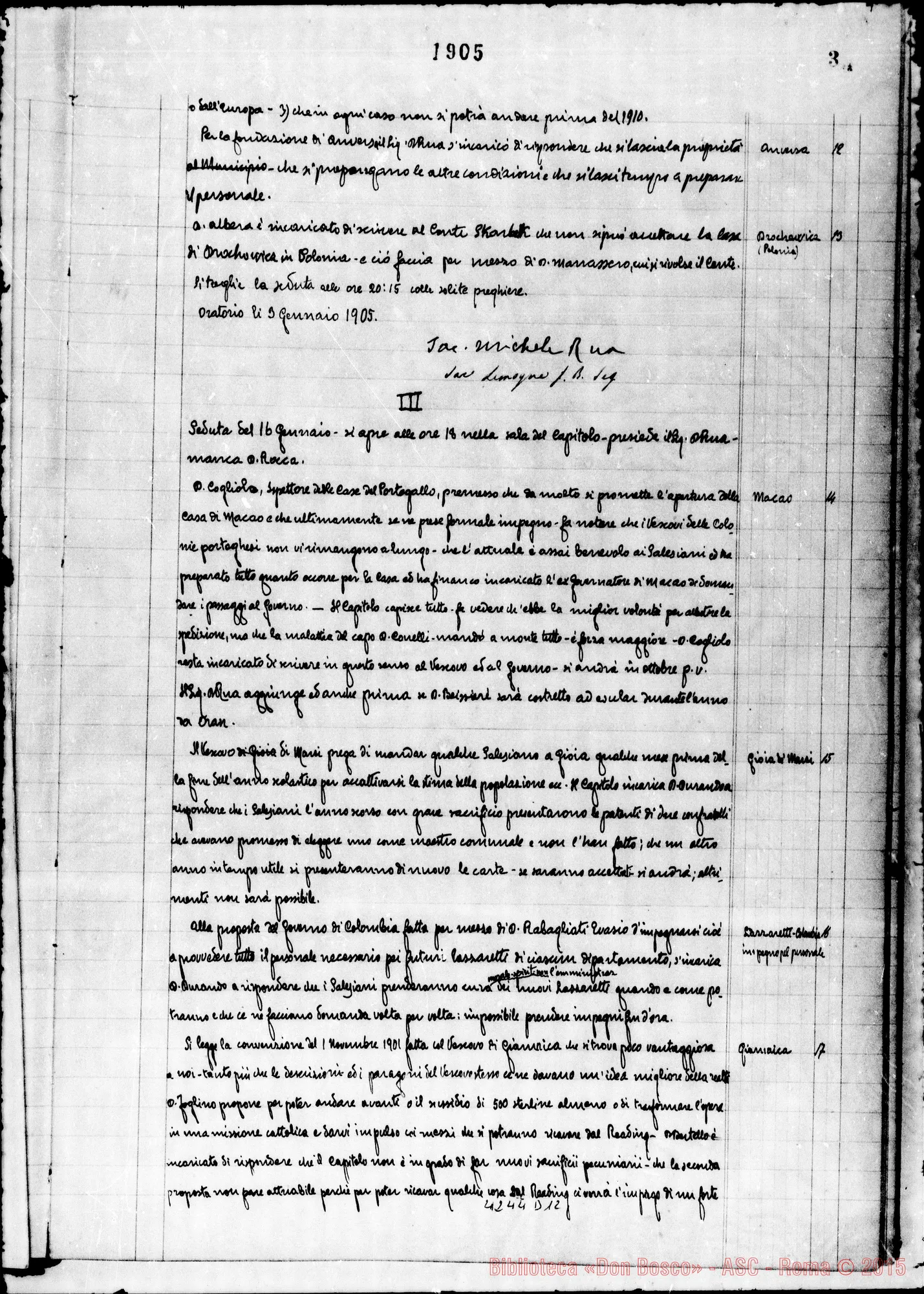 Fotogramma D 12 — Verbali del Capitolo Superiore. Voi. II, dal 14-11-1904 al 17-12-1911. Segretario, D. Gusmano Calogero