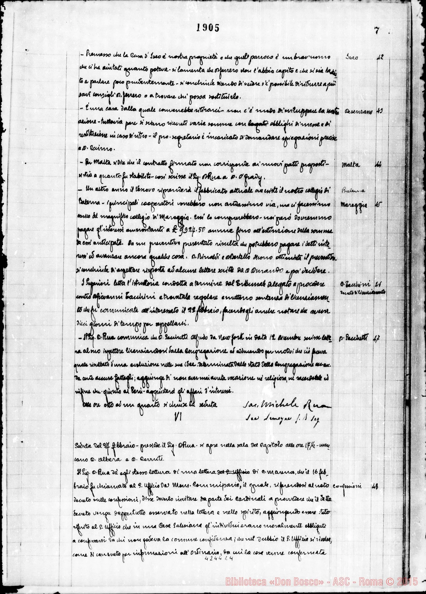 Fotogramma E 4 — Verbali del Capitolo Superiore. Voi. II, dal 14-11-1904 al 17-12-1911. Segretario, D. Gusmano Calogero