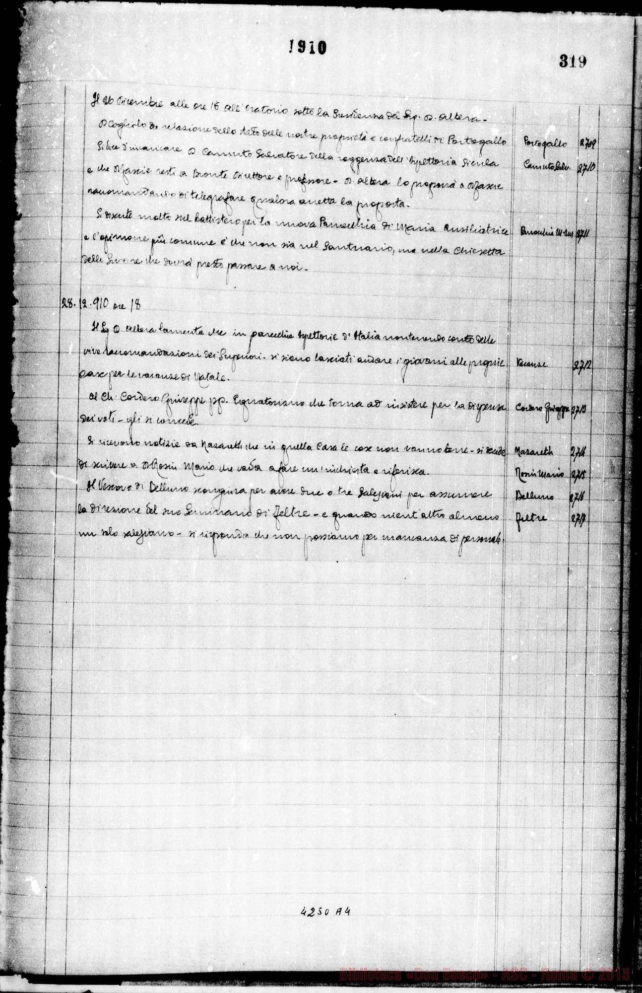 Fotogramma A 4 — Verbali del Capitolo Superiore. Voi. II, dal 14-11-1904 al 17-12-1911. Segretario, D. Gusmano Calogero