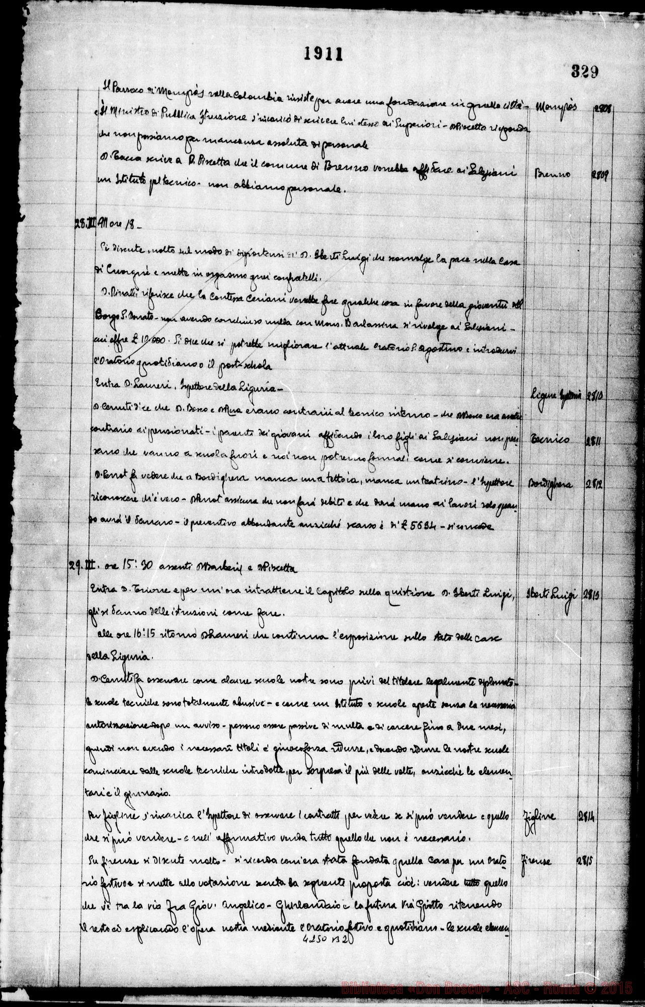 Fotogramma B 2 — Verbali del Capitolo Superiore. Voi. II, dal 14-11-1904 al 17-12-1911. Segretario, D. Gusmano Calogero