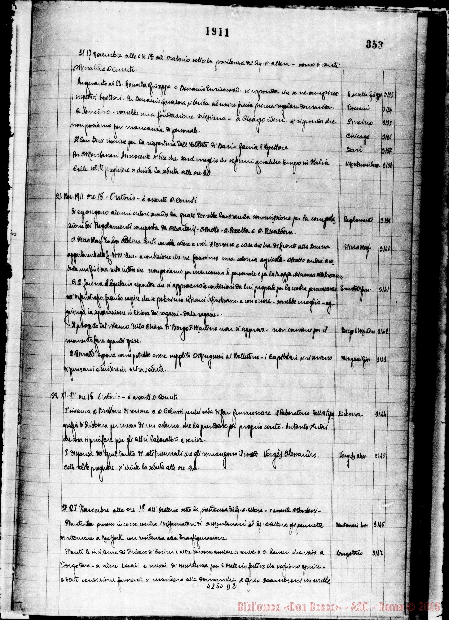 Fotogramma D 2 — Verbali del Capitolo Superiore. Voi. II, dal 14-11-1904 al 17-12-1911. Segretario, D. Gusmano Calogero