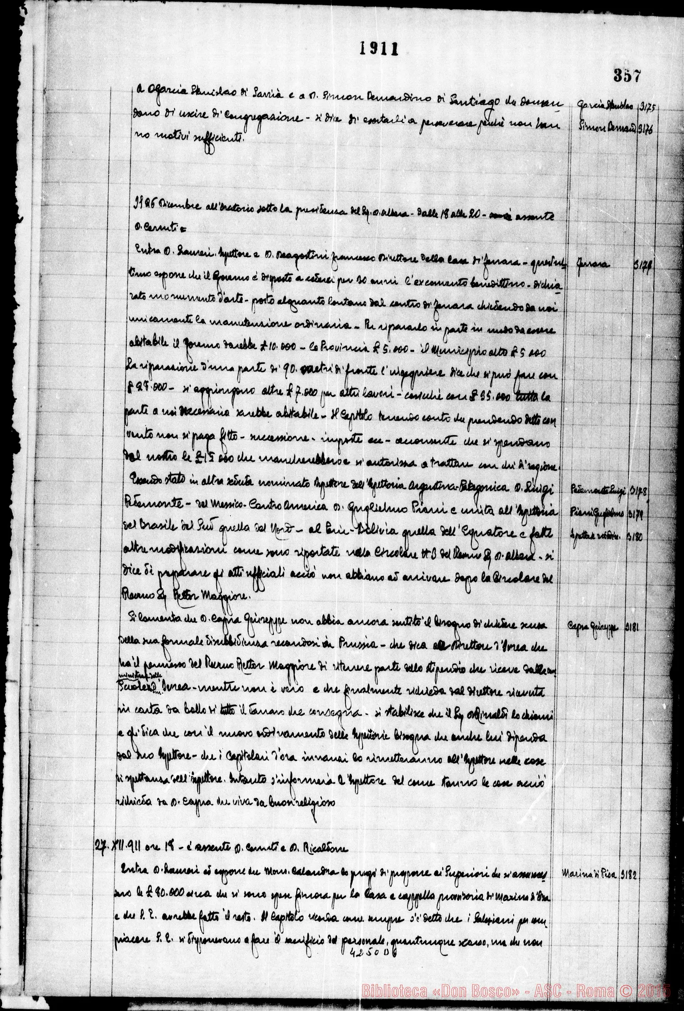 Fotogramma D 6 — Verbali del Capitolo Superiore. Voi. II, dal 14-11-1904 al 17-12-1911. Segretario, D. Gusmano Calogero