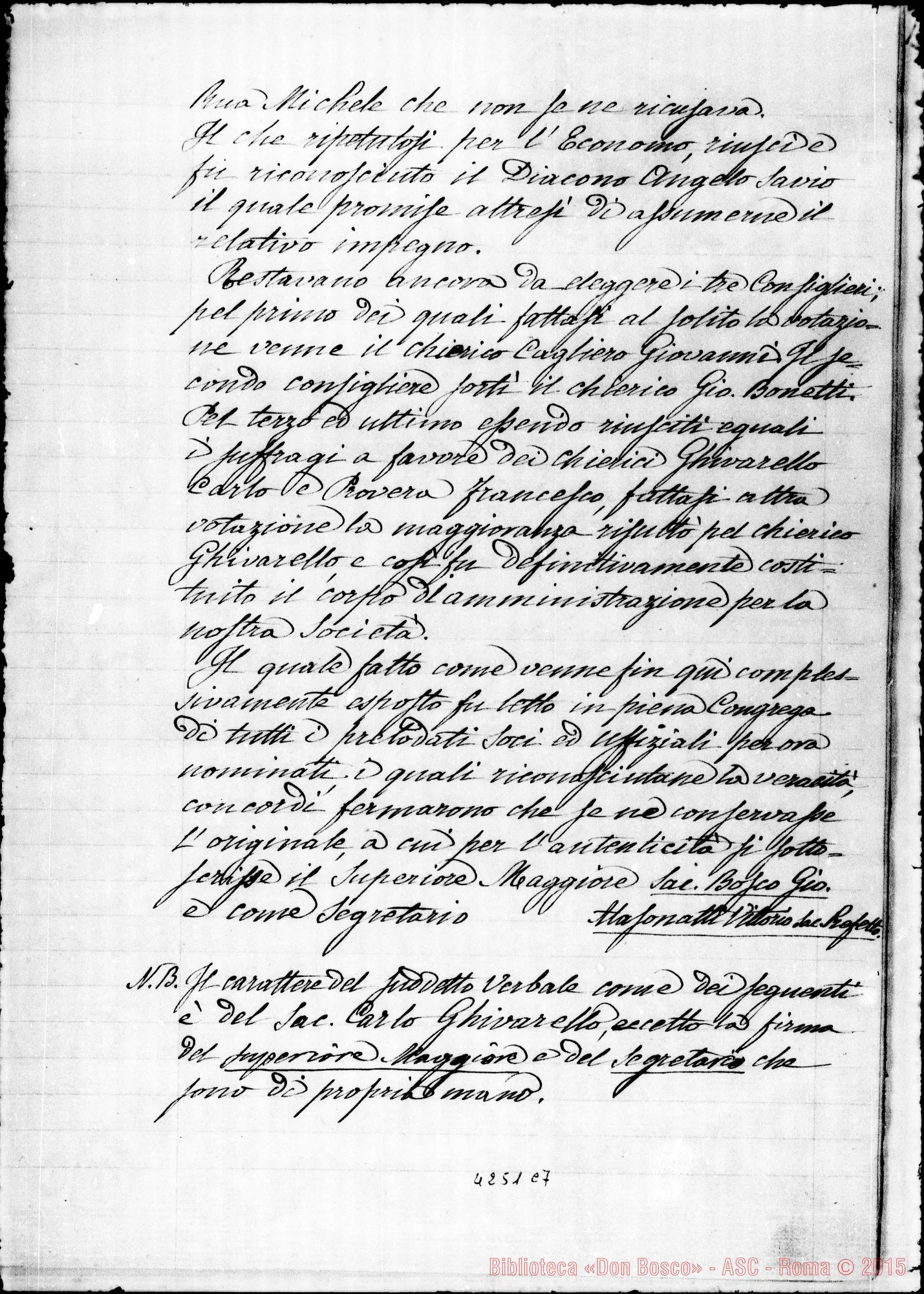 Fotogramma C 7 — Copia dei primi verbali: delle accettazioni E professioni dei membri della Pia Soc. di S. Fr. di Sales (1859-1869). Ms. D. Berto