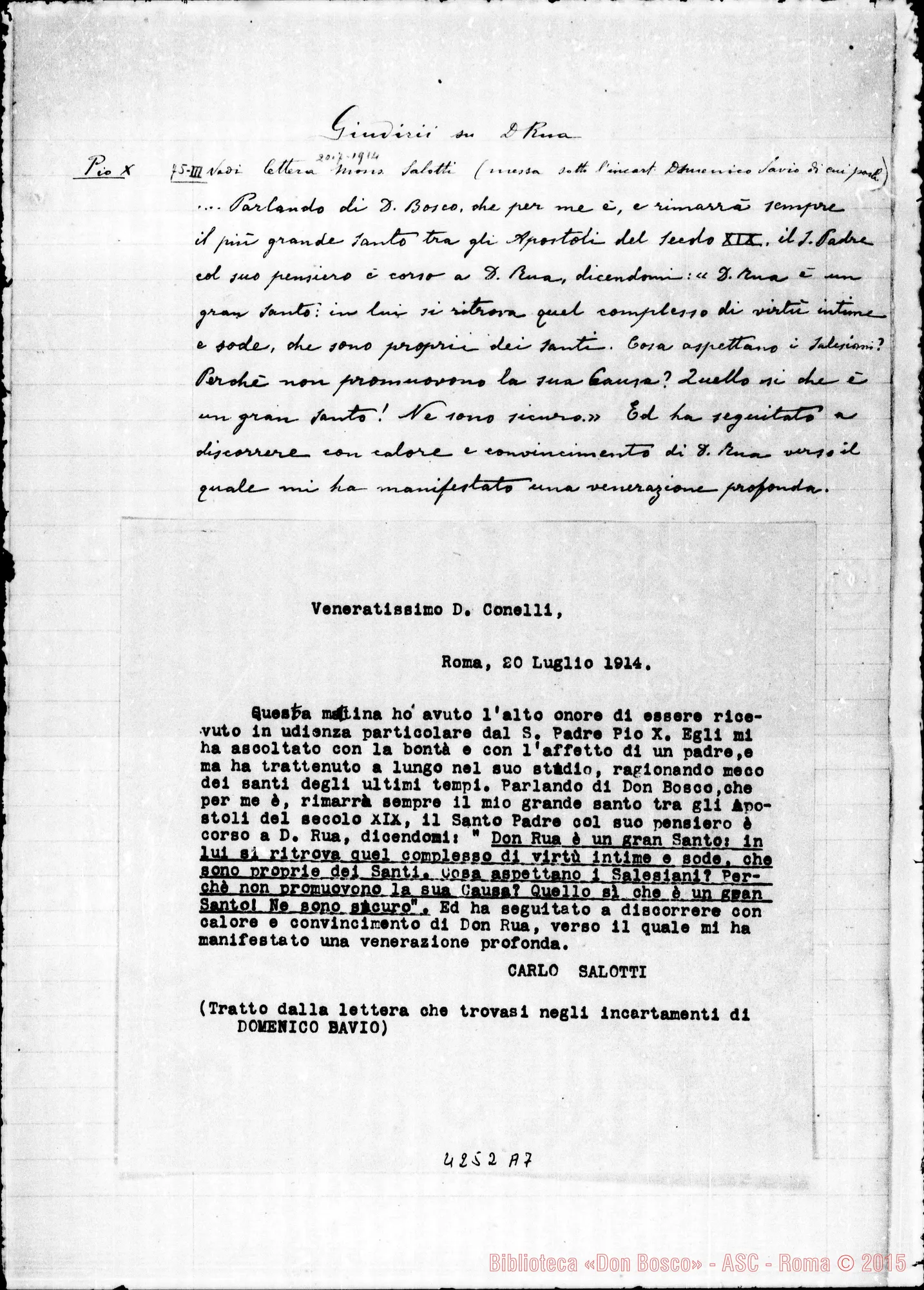 Fotogramma A 7 — Estratto della lettera di Mons. Salotti