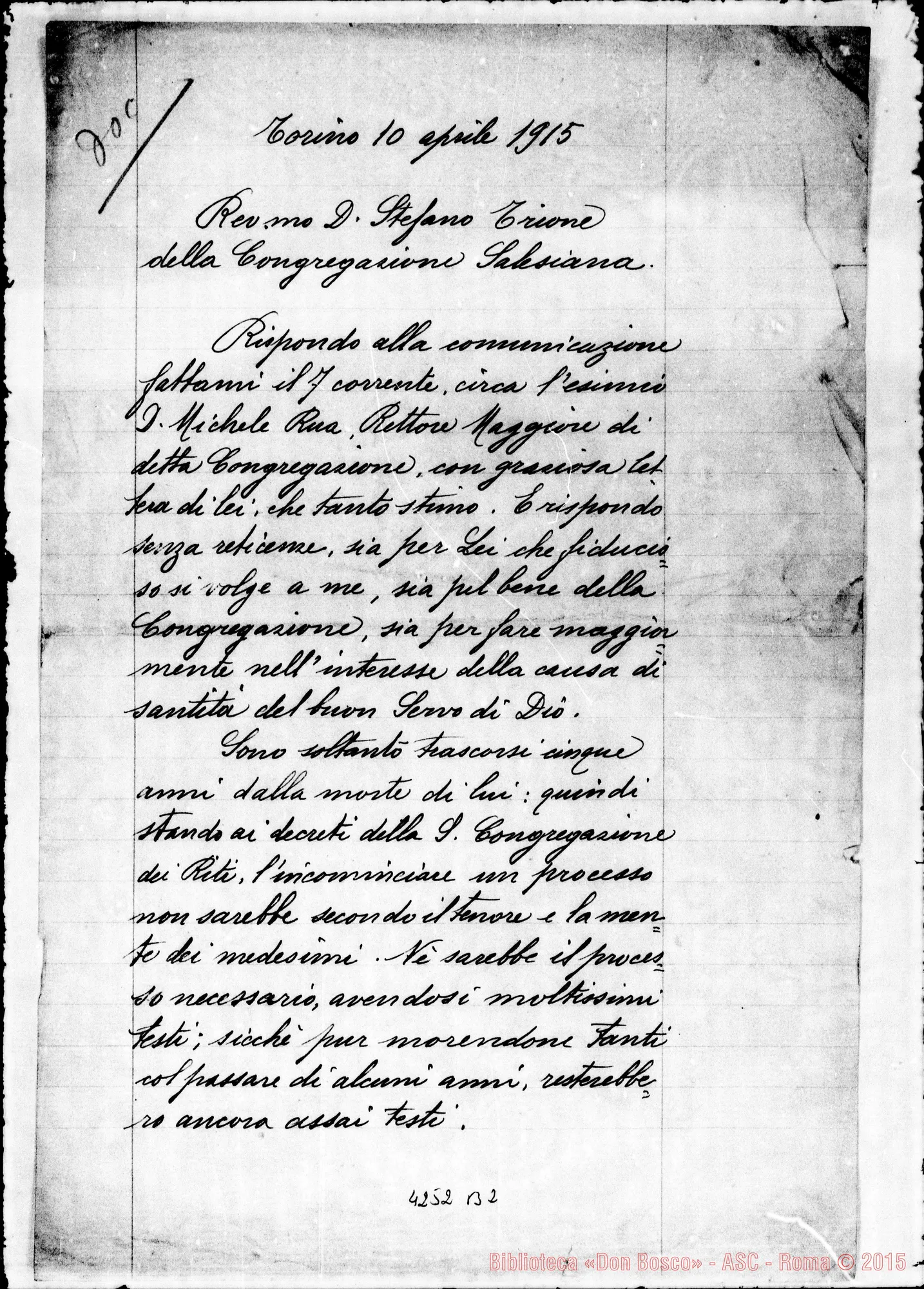 Fotogramma B 2 — Can. Emanuele Colomiatti-Don Trione, E trascrizione. Torino, 10-08-1915