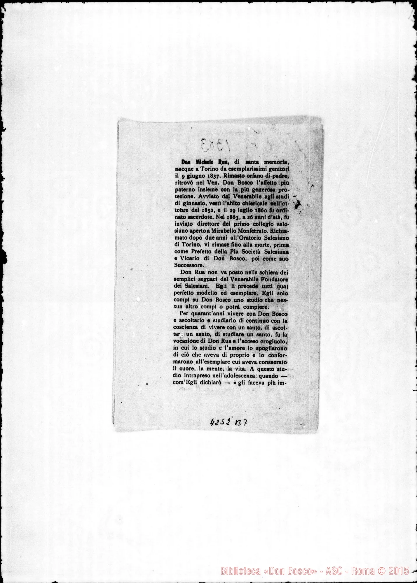 Fotogramma B 7 — Cenni sulla vita di Don Rua, con l’approvazione del Card, di Torino. 1919