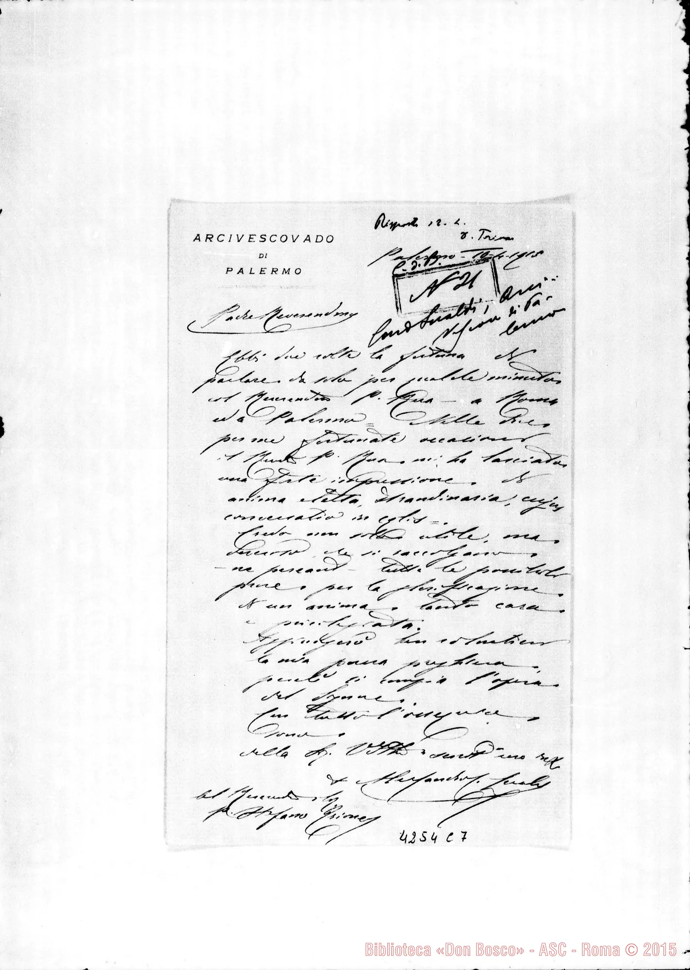 Fotogramma C 7 — Lualdi Alessandro, card, arciv. di Palermo-Don Trione. Palermo, 10-04-1915