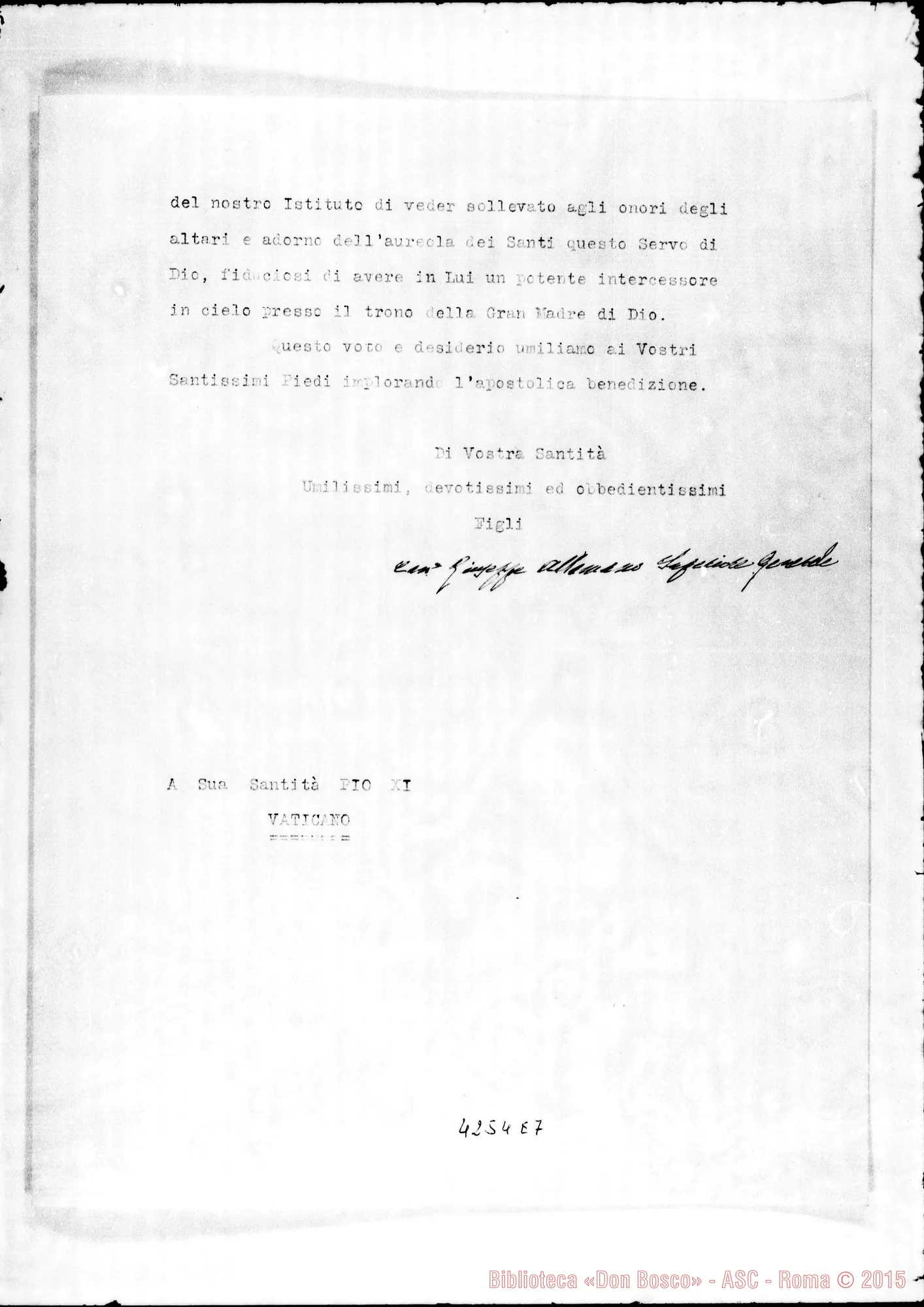 Fotogramma E 7 — Allamano Giuseppe, can. Sup. Gen. dell’istituto della Consolata-Pio XI. Torino, 20-07-1924