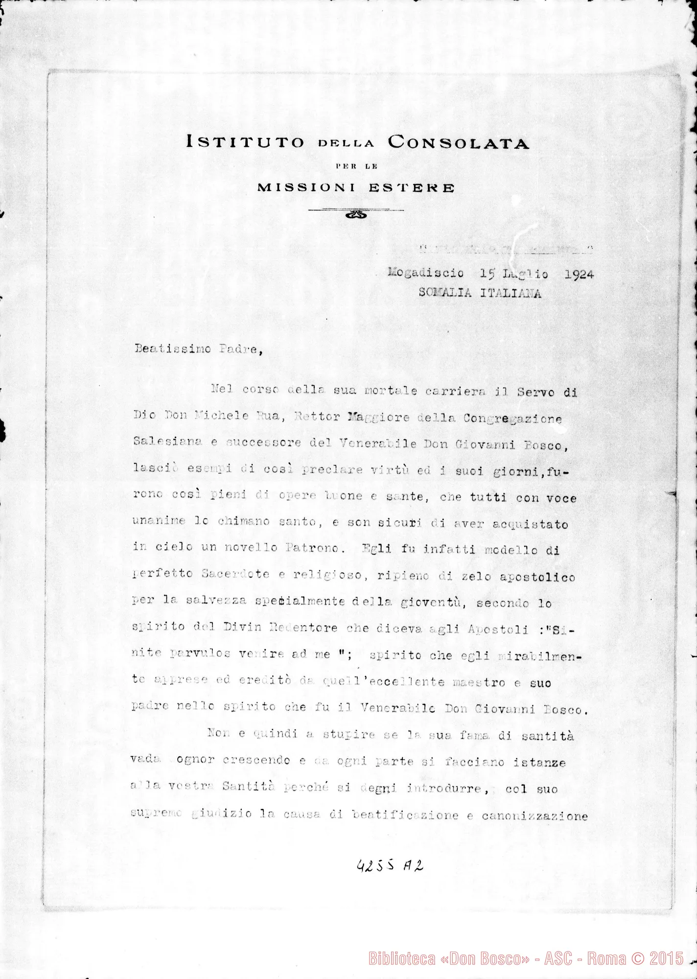 Fotogramma A 2 — Perlo Filippo, vesc. Amm. Apost. della Somalia, della Consolata-Pio XI, il 15-07-1924