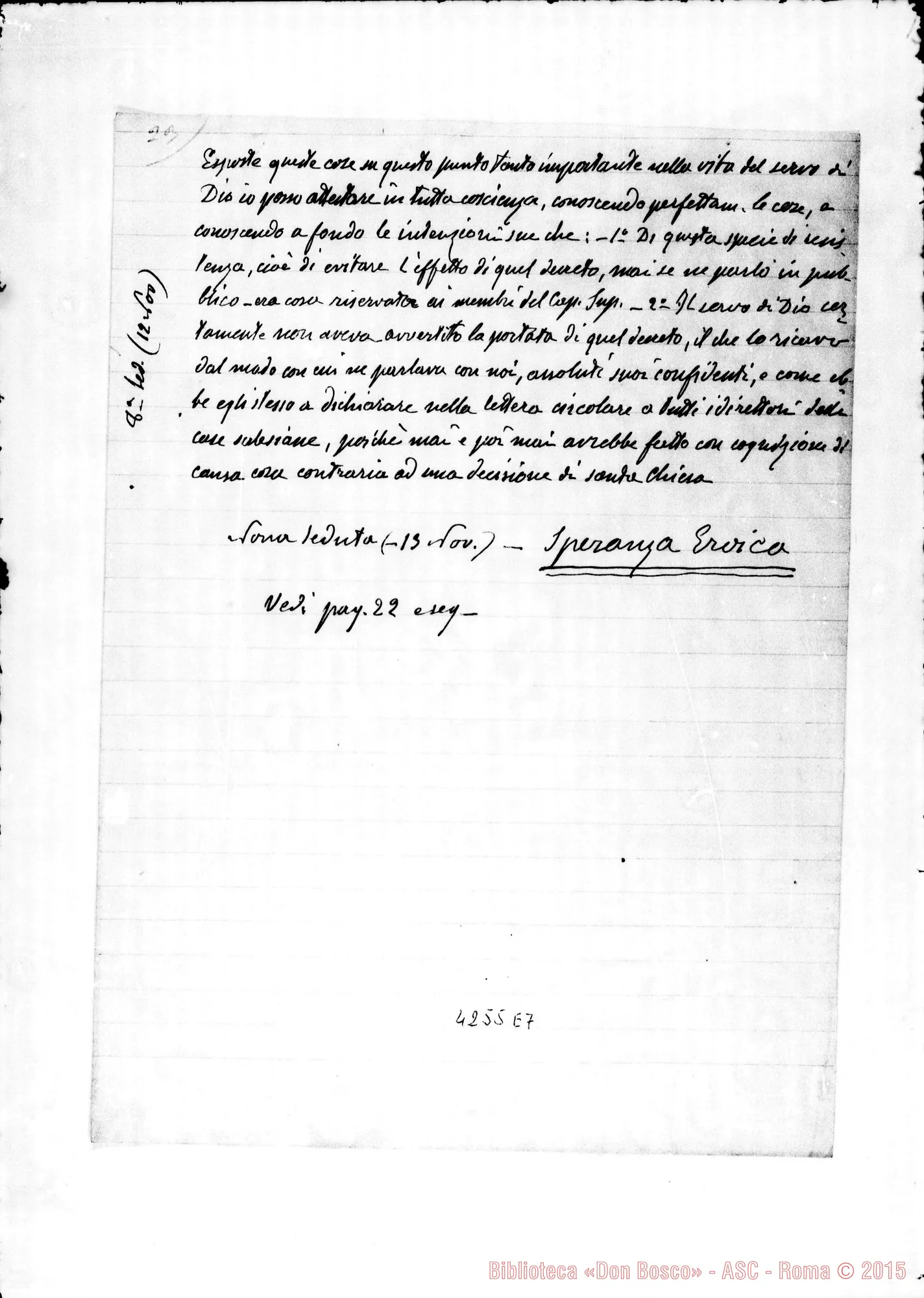 Fotogramma E 7 — Barberis Giulio: Processo Informativo di Don Rua. Ms. autogr. con la deposizione. Torino, 29-10-1923