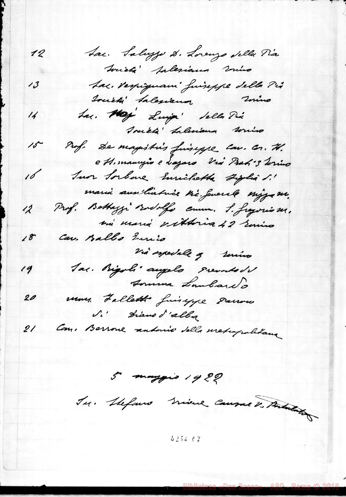 Fotogramma E 7 — Don Trione Stefano: Notula testium. Ms.. Torino, 5-05-1922