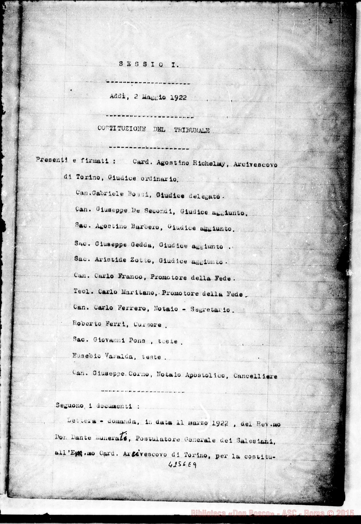 Fotogramma E 9 — Deposizione dei testi, copia dattiloscritta: