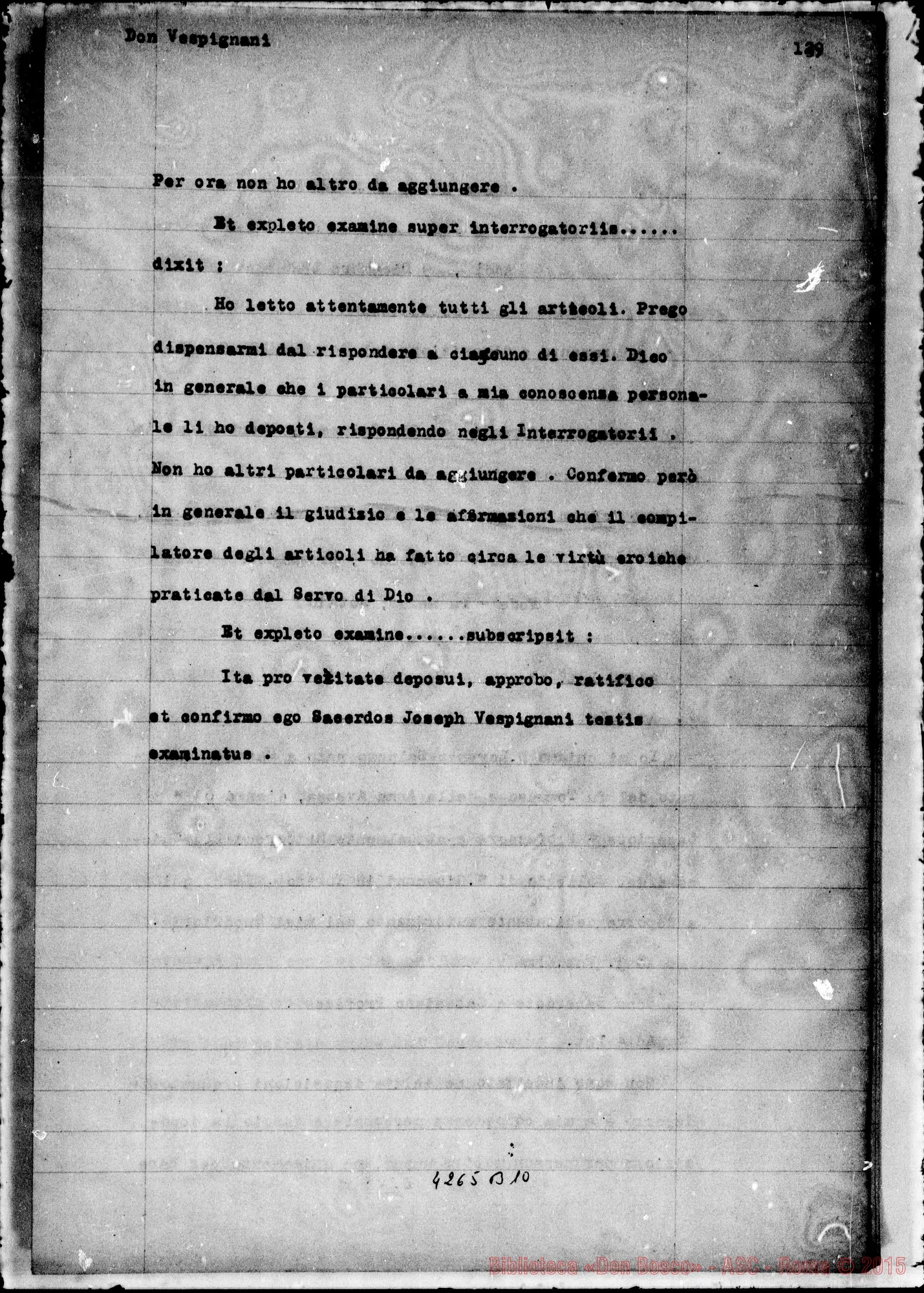 Fotogramma B 10 — Vespignani Giuseppe, sac. SDB, Consigliere Gen. del Capitolo