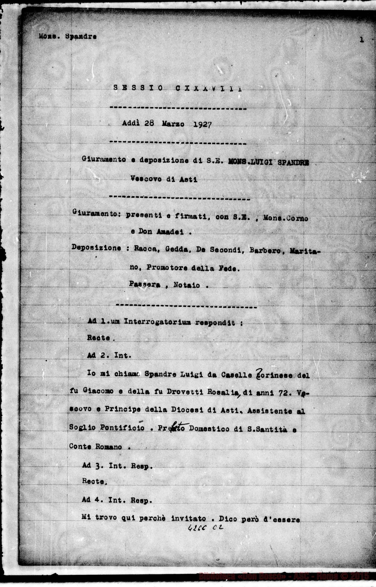 Fotogramma C 2 — Spandre Luigi, vesc. E Principe della Diocesi di Asti